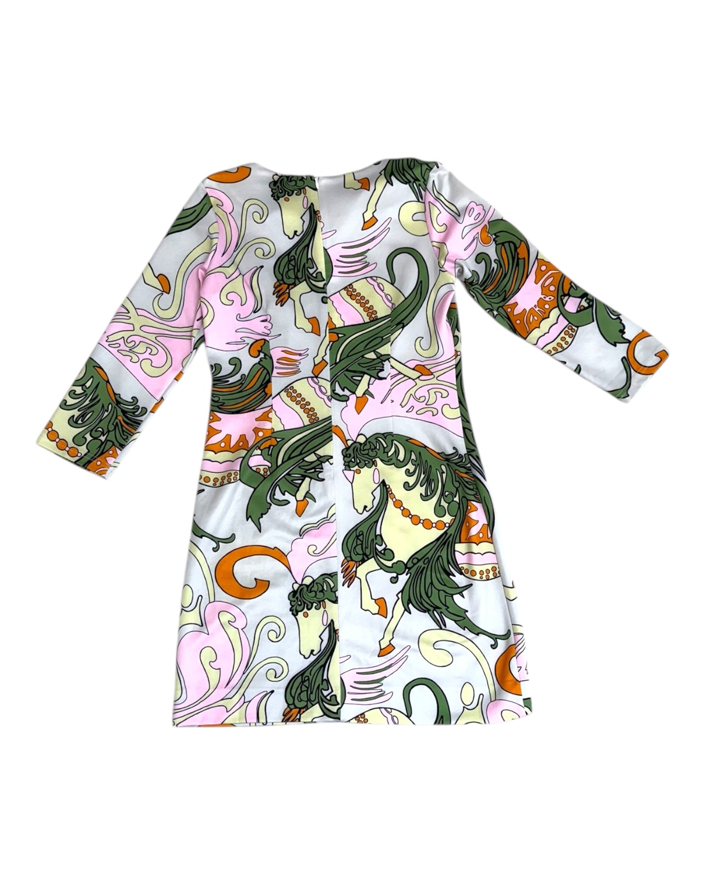 Vintage Green and Pink Equestrian Shift Dress