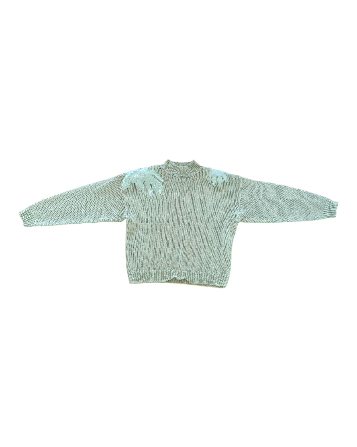 Vintage Mint Green Embellished Mock Neck Sweater