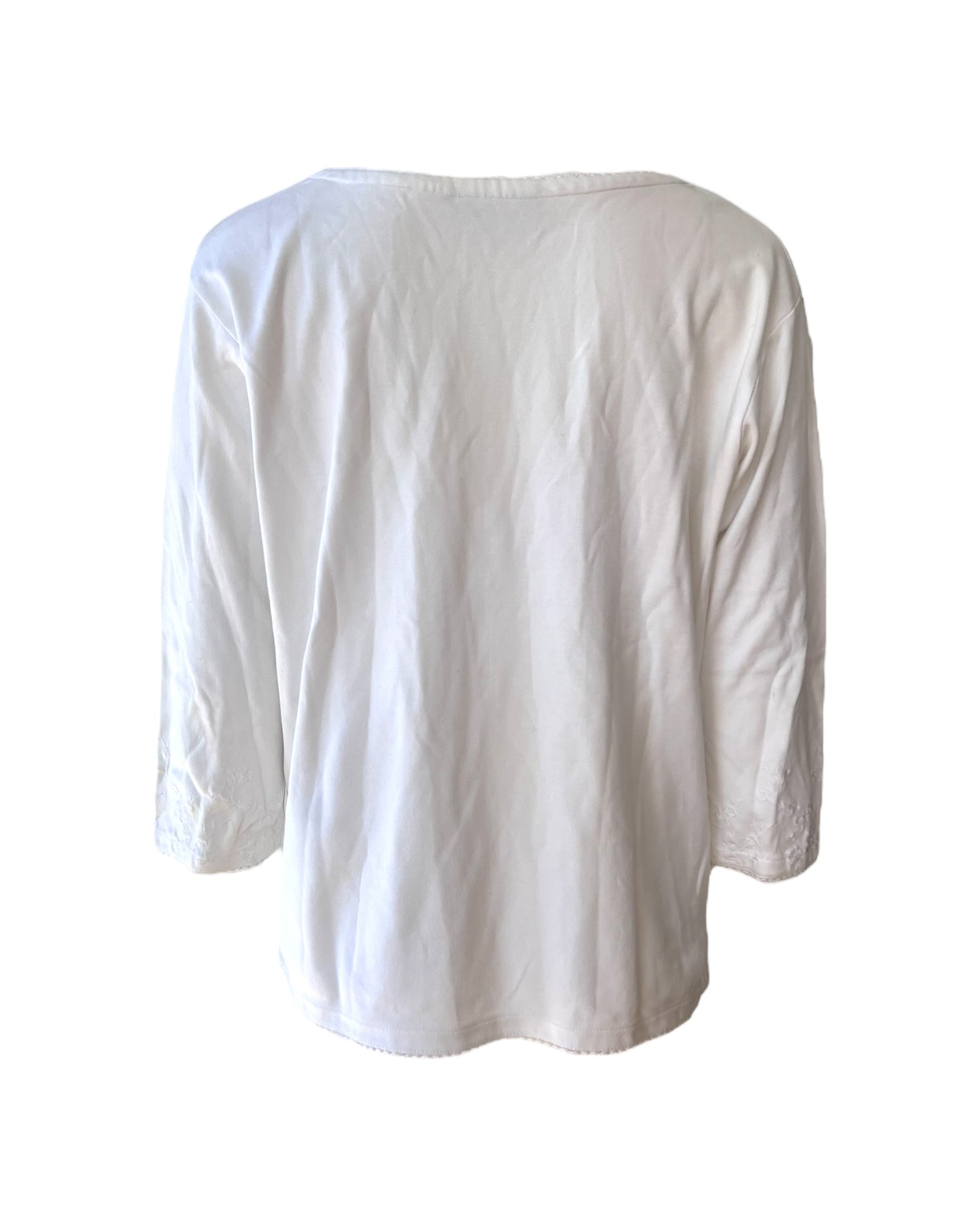 Vintage Bill Blass Embroidered Cotton White Long Sleeve Top