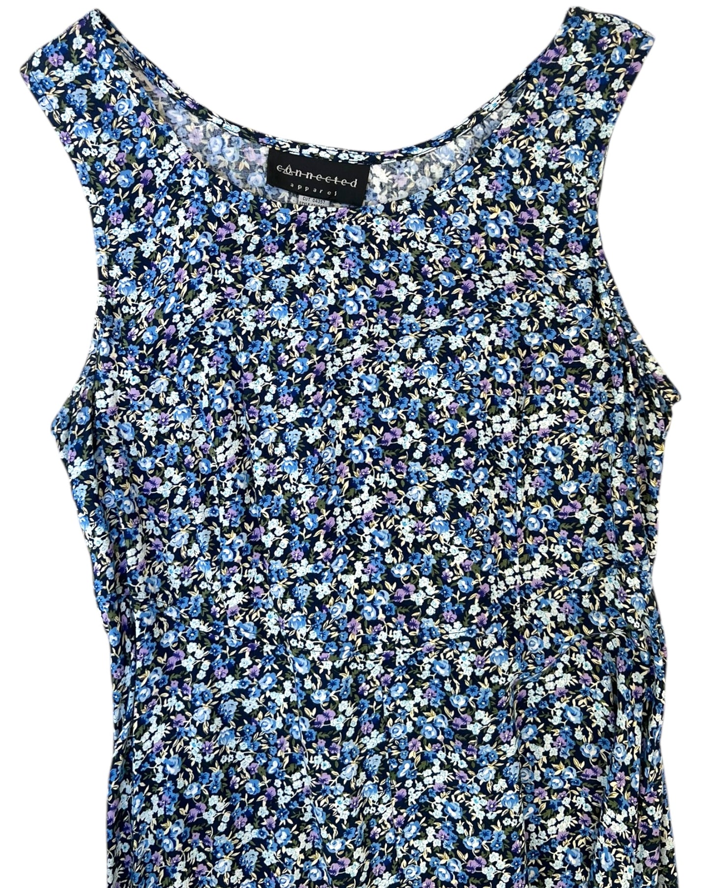 Vintage Blue Floral Maxi Dress with Adjustable Waist Tie
