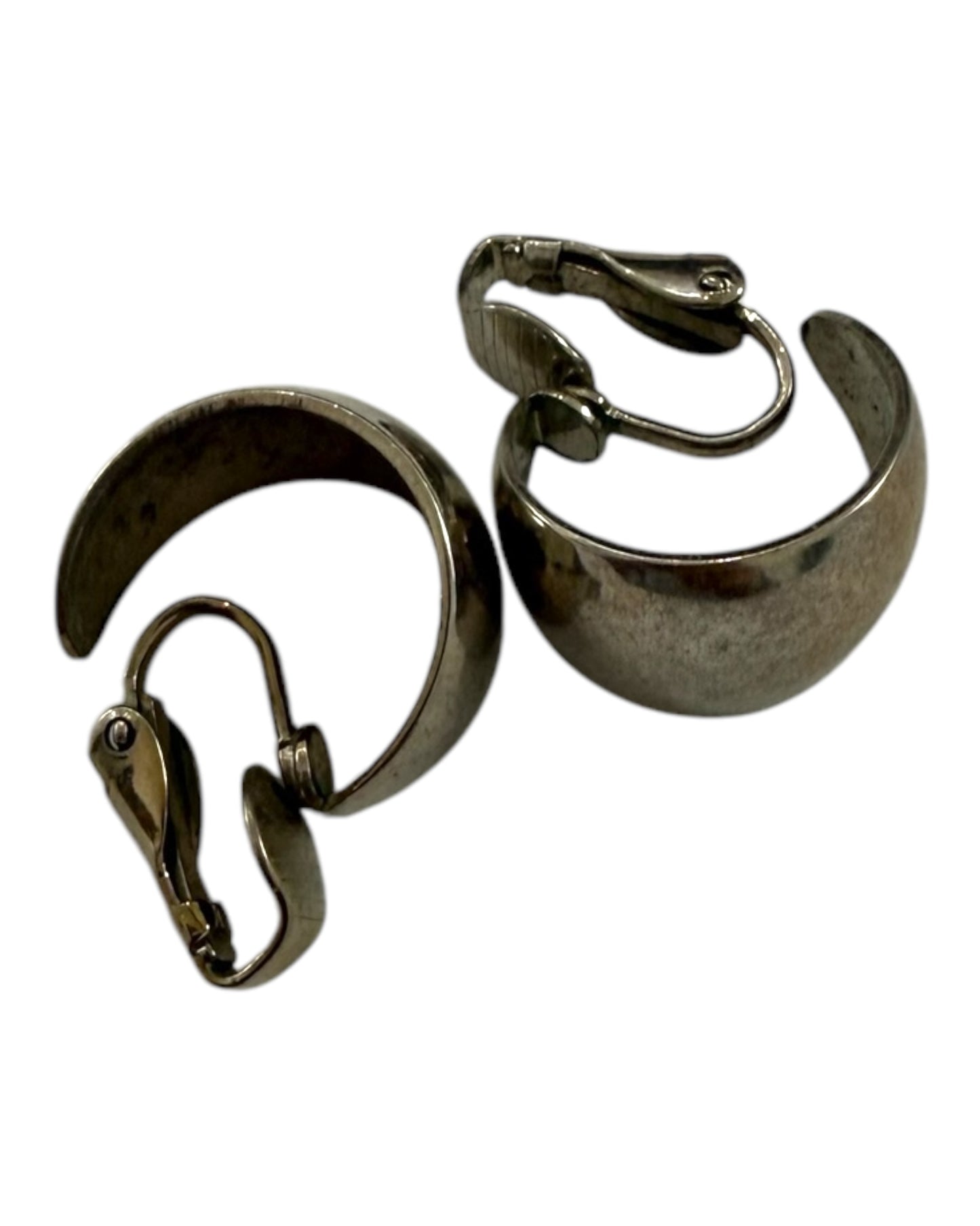 Vintage Silver Clip-On Wide Mini Hoop Earrings