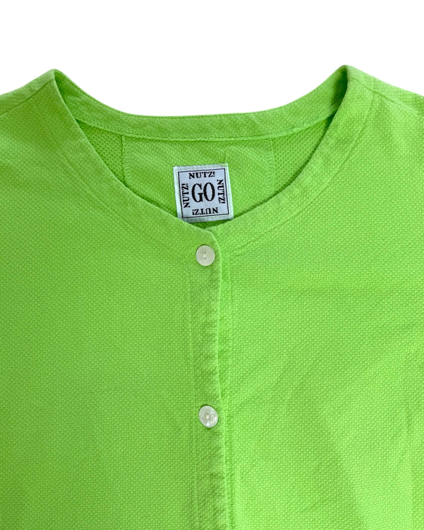 Vintage Lime Green Cropped Button-Up Top