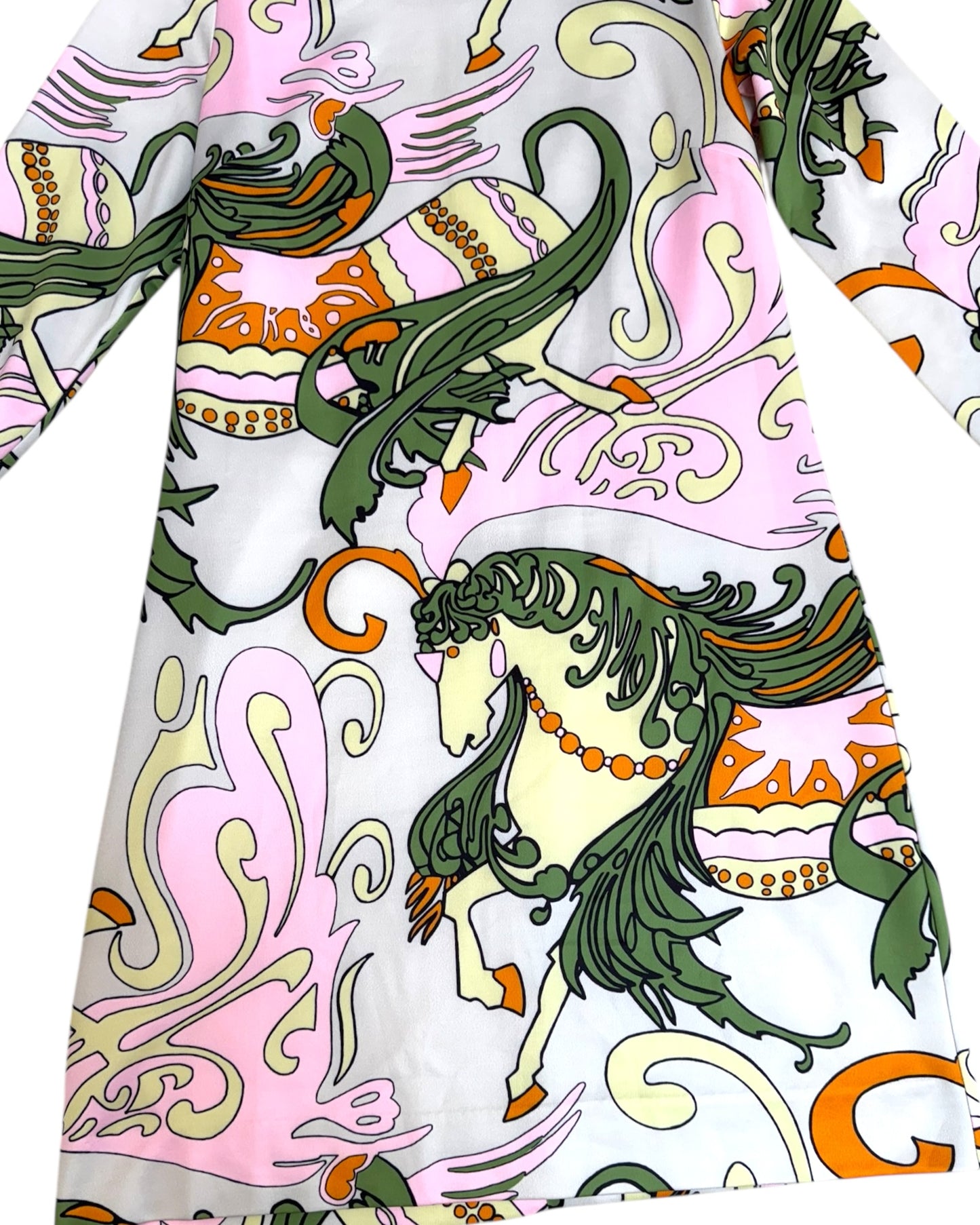 Vintage Green and Pink Equestrian Shift Dress
