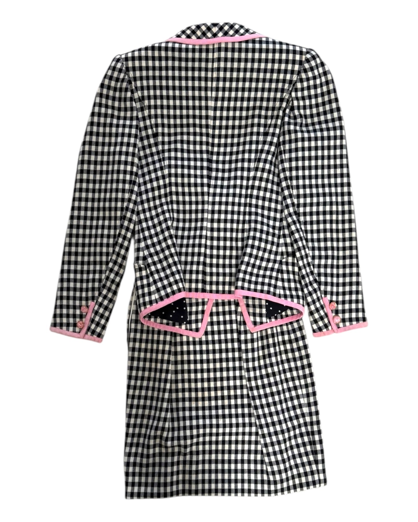 Vintage 1980s Emanuel Ungaro Black, White and Pink Checkered Skirt Suit