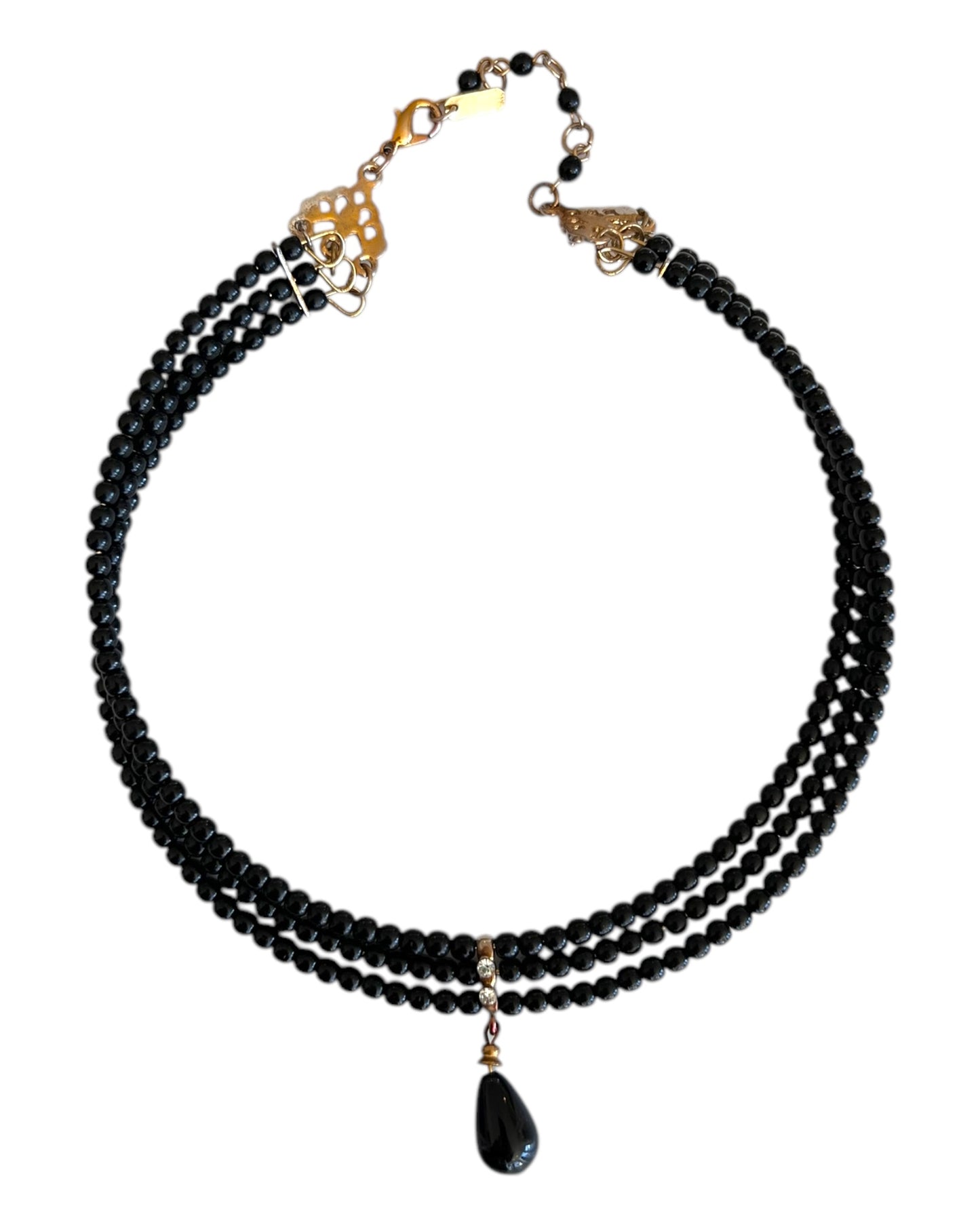 Vintage Black Beaded Choker Necklace