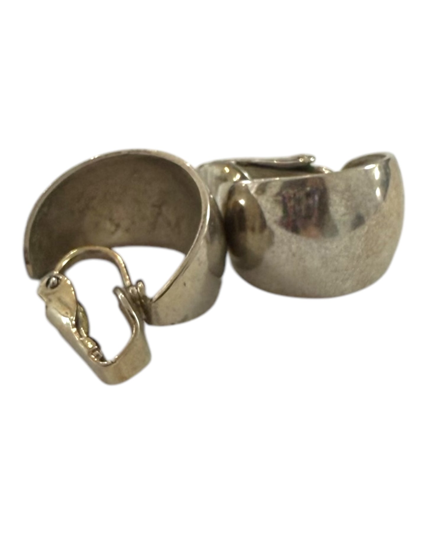 Vintage Silver Clip-On Wide Mini Hoop Earrings