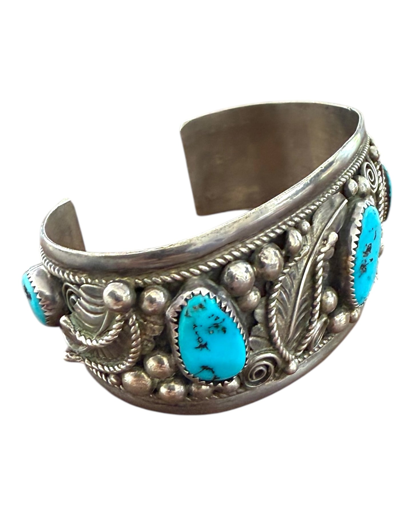 Vintage H. Spencer Sterling Silver and Genuine Turquoise Cuff Bracelet