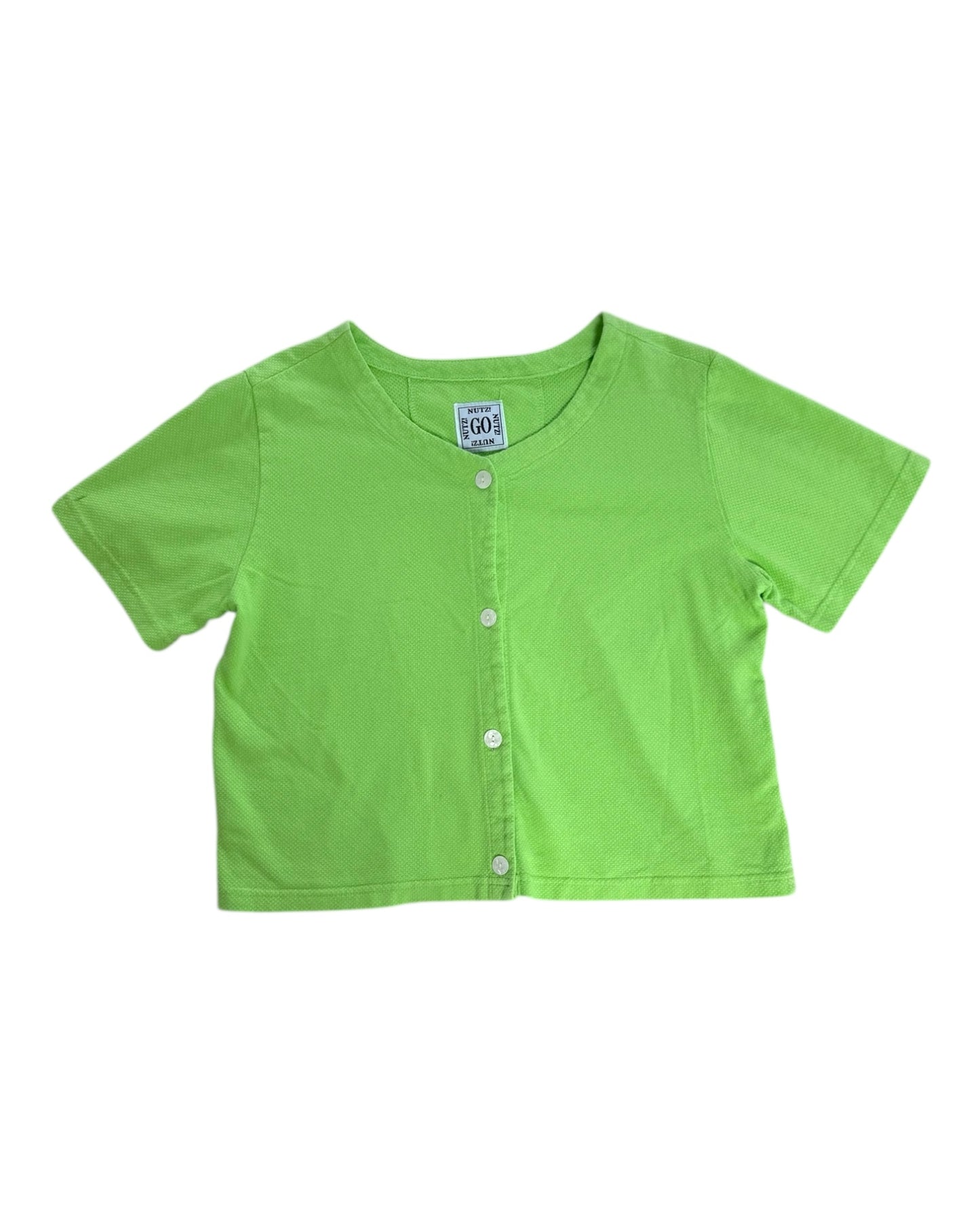 Vintage Lime Green Cropped Button-Up Top