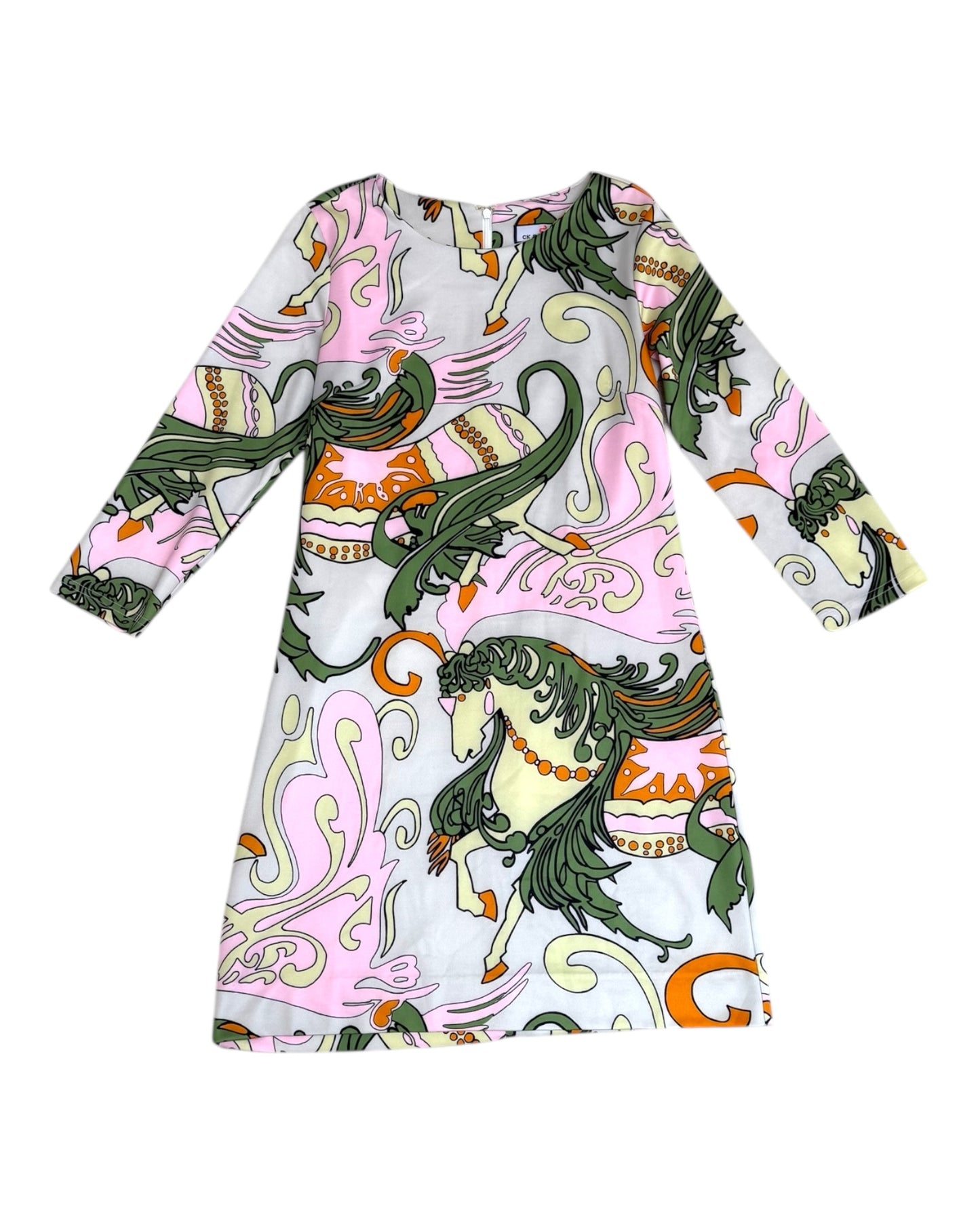 Vintage Green and Pink Equestrian Shift Dress