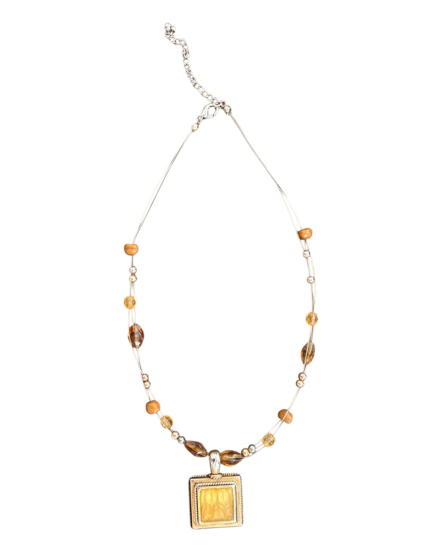 Vintage Brown Beaded Wire Pendant Necklace