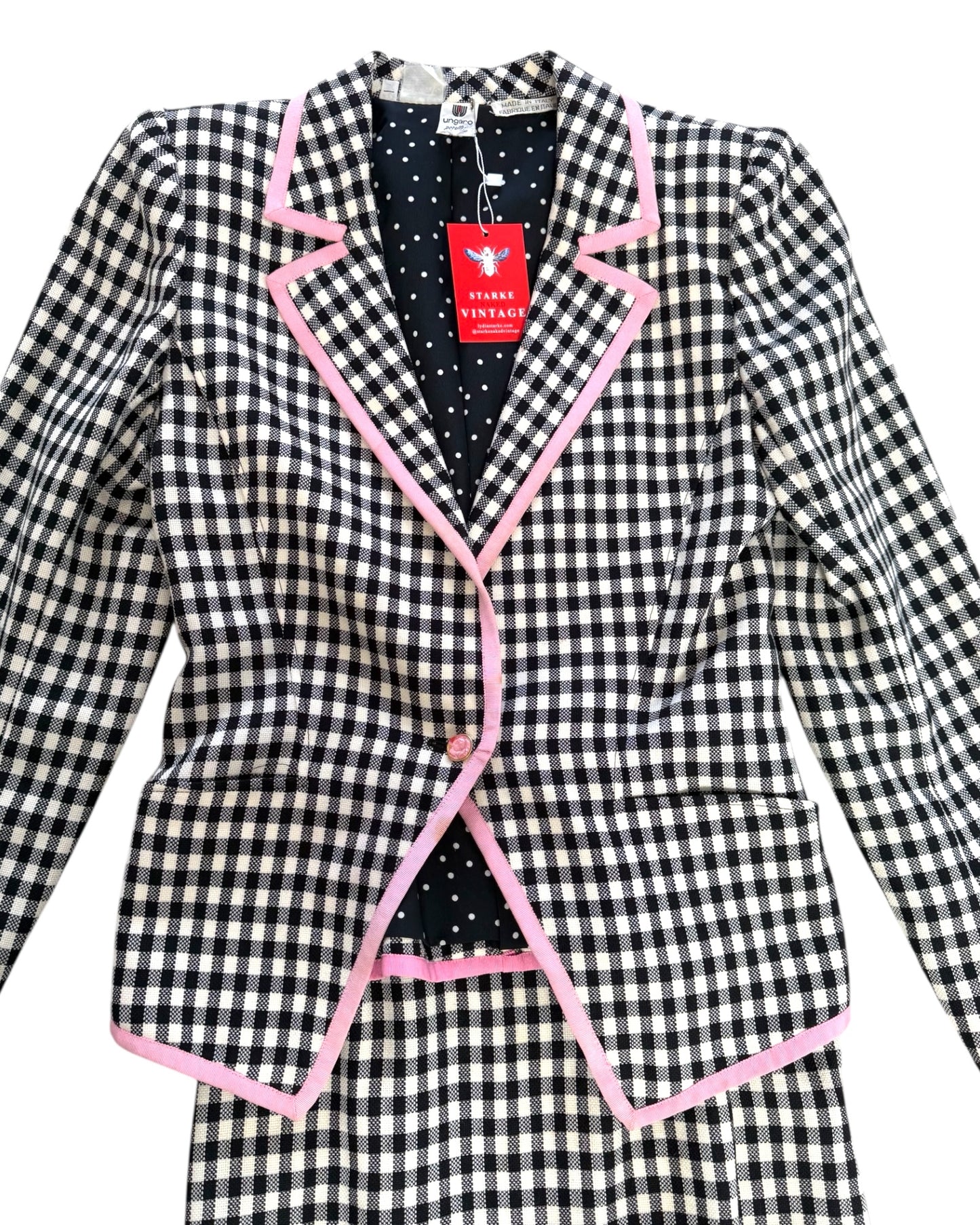 Vintage 1980s Emanuel Ungaro Black, White and Pink Checkered Skirt Suit