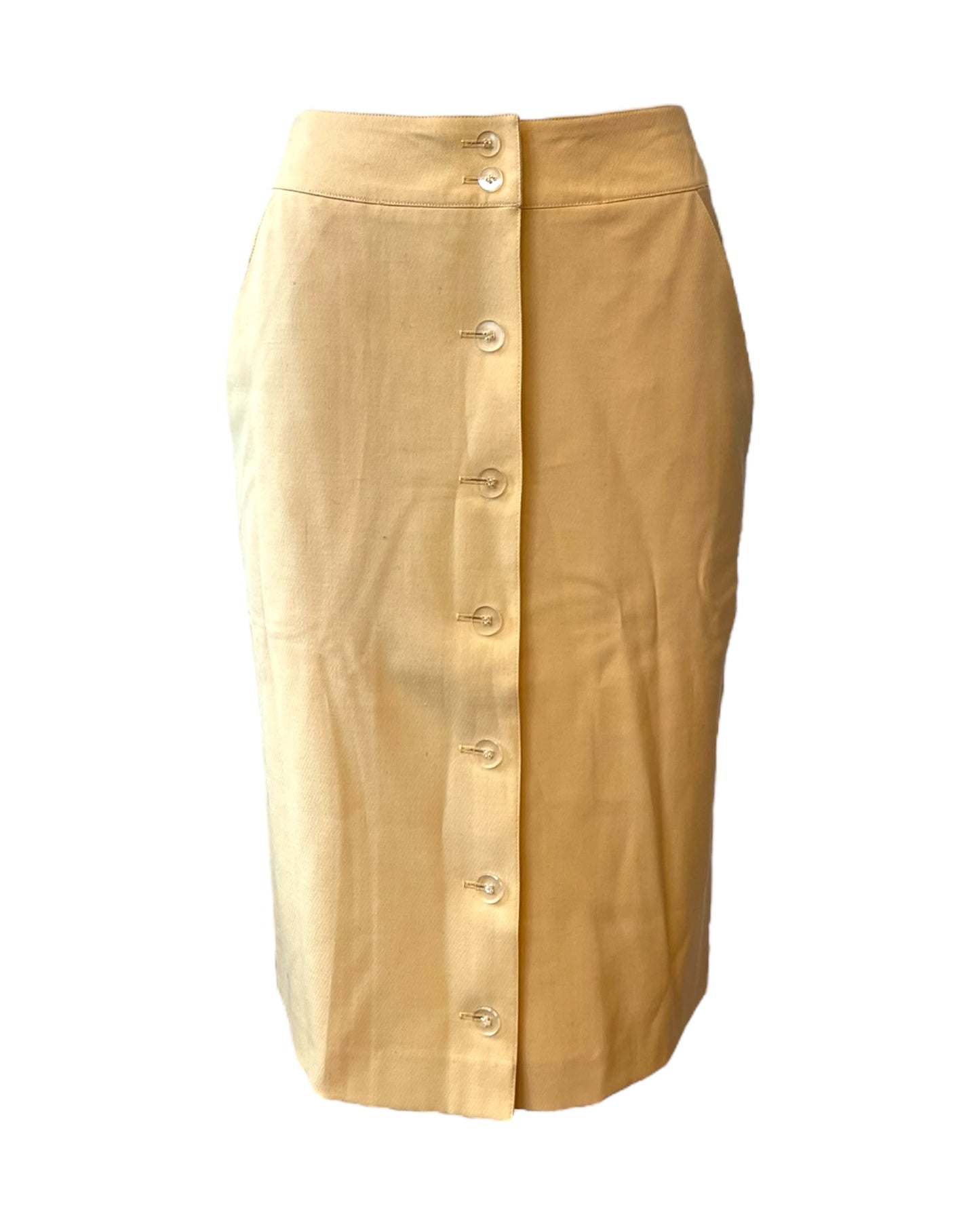 Vintage 1980s Chloé Knee-Length Yellow Button-Up Skirt