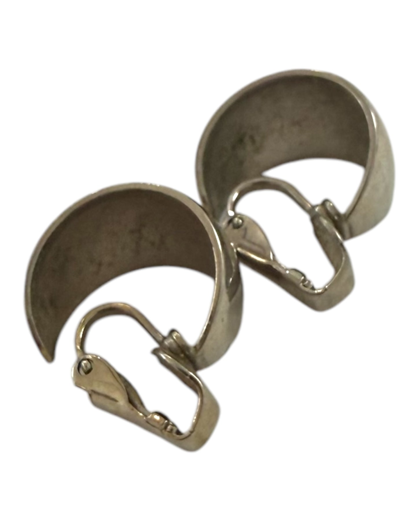 Vintage Silver Clip-On Wide Mini Hoop Earrings