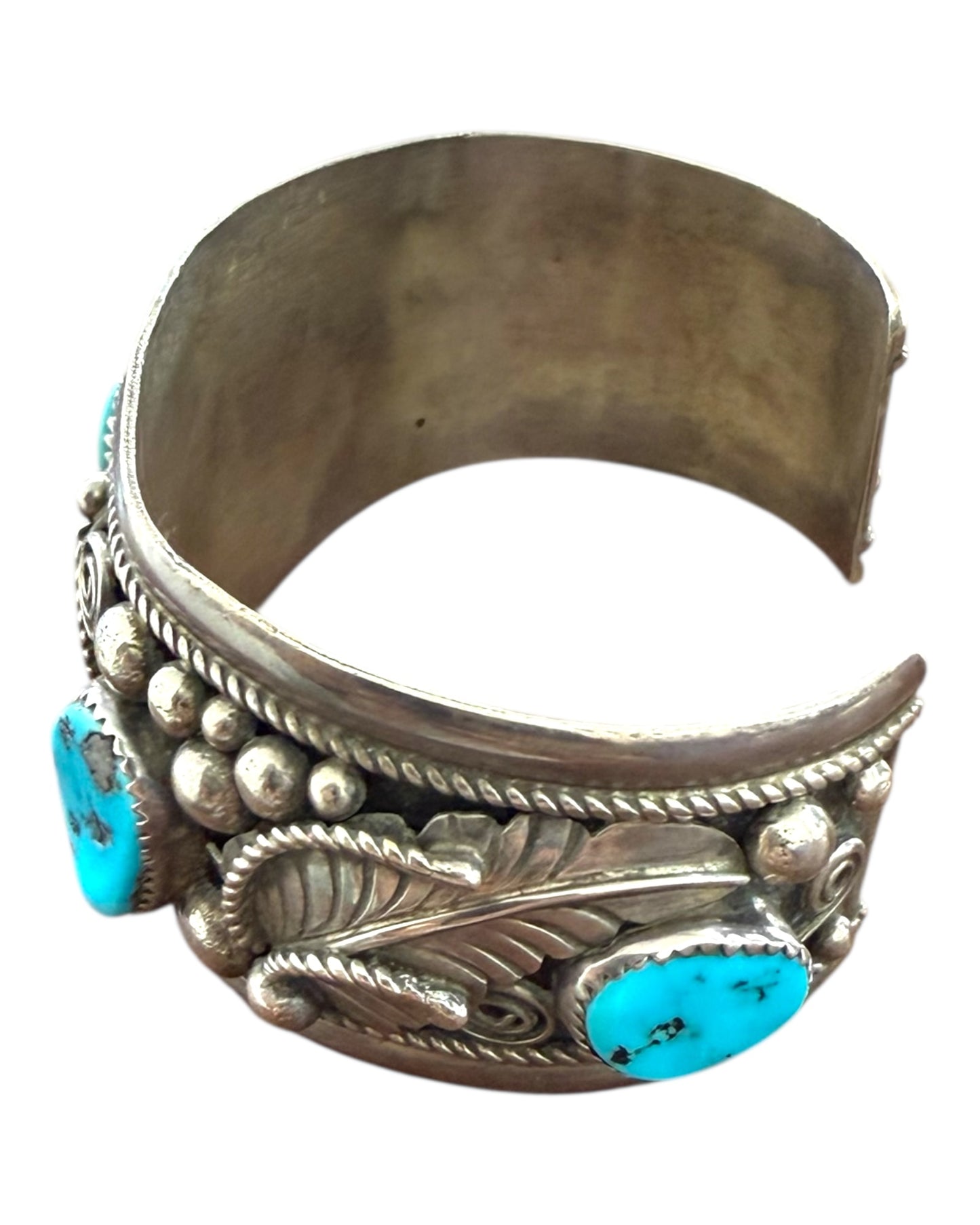 Vintage H. Spencer Sterling Silver and Genuine Turquoise Cuff Bracelet