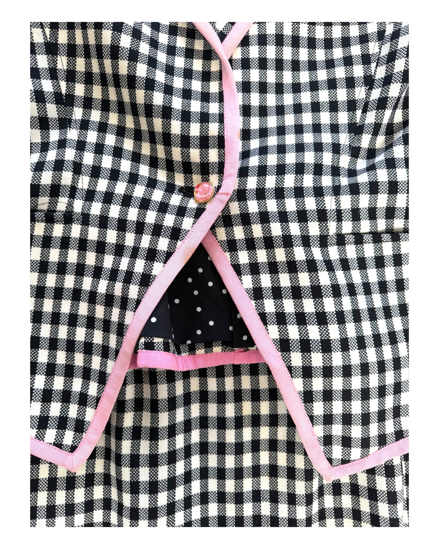 Vintage 1980s Emanuel Ungaro Black, White and Pink Checkered Skirt Suit