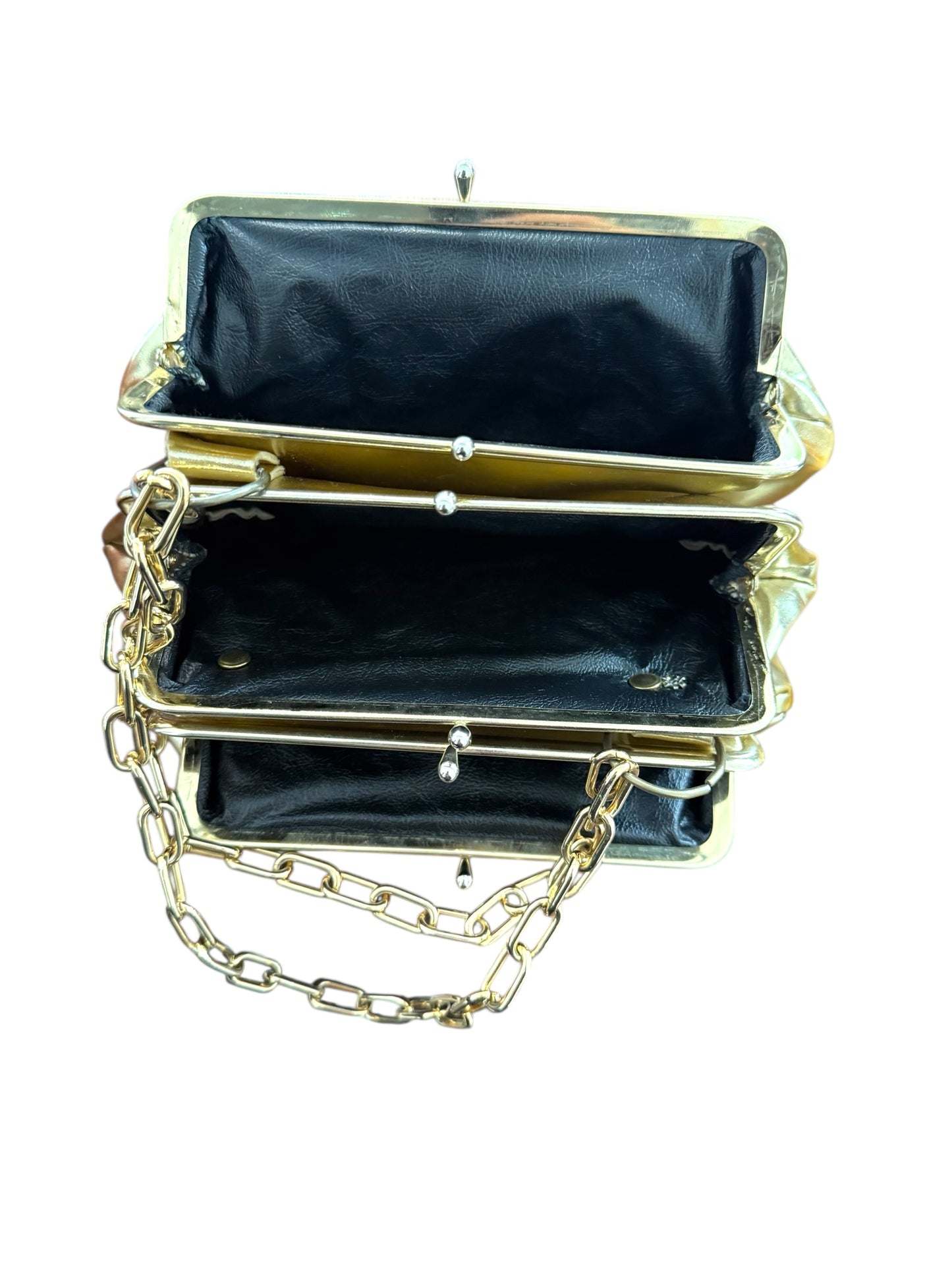 Vintage 1980s Gold Tri-Layer Clasp Bag