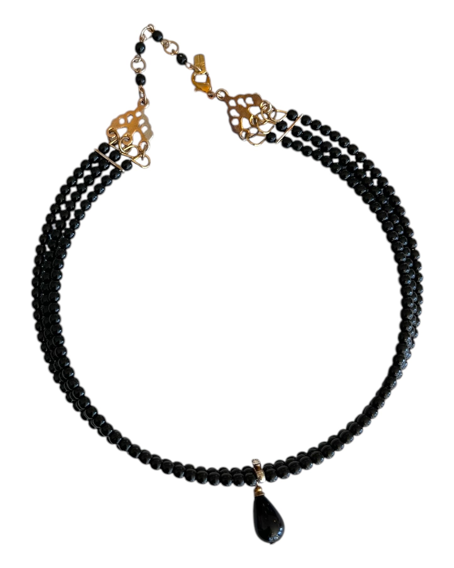 Vintage Black Beaded Choker Necklace