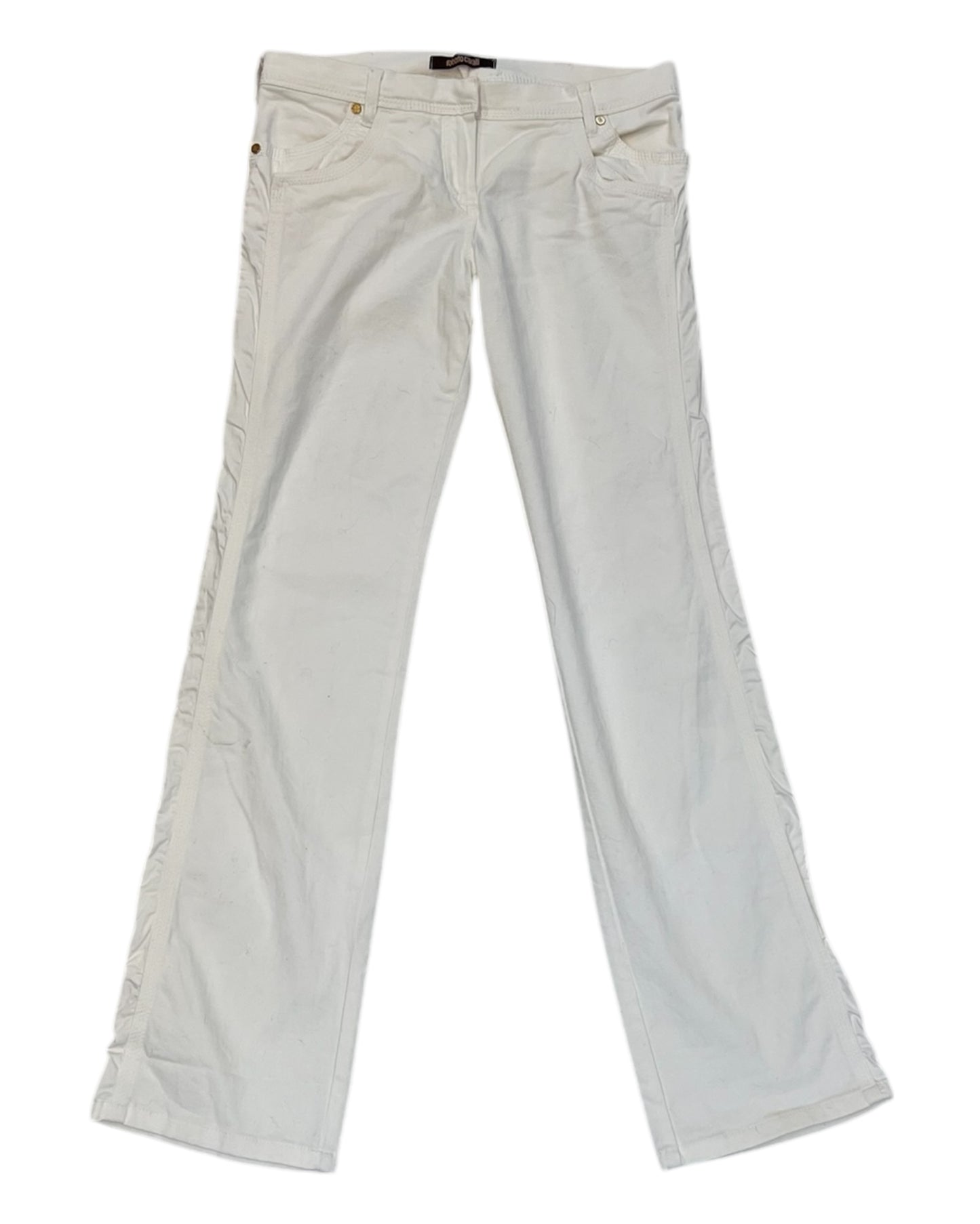 Vintage 2008 Roberto Cavalli White Bootcut Jeans with Gold Logo