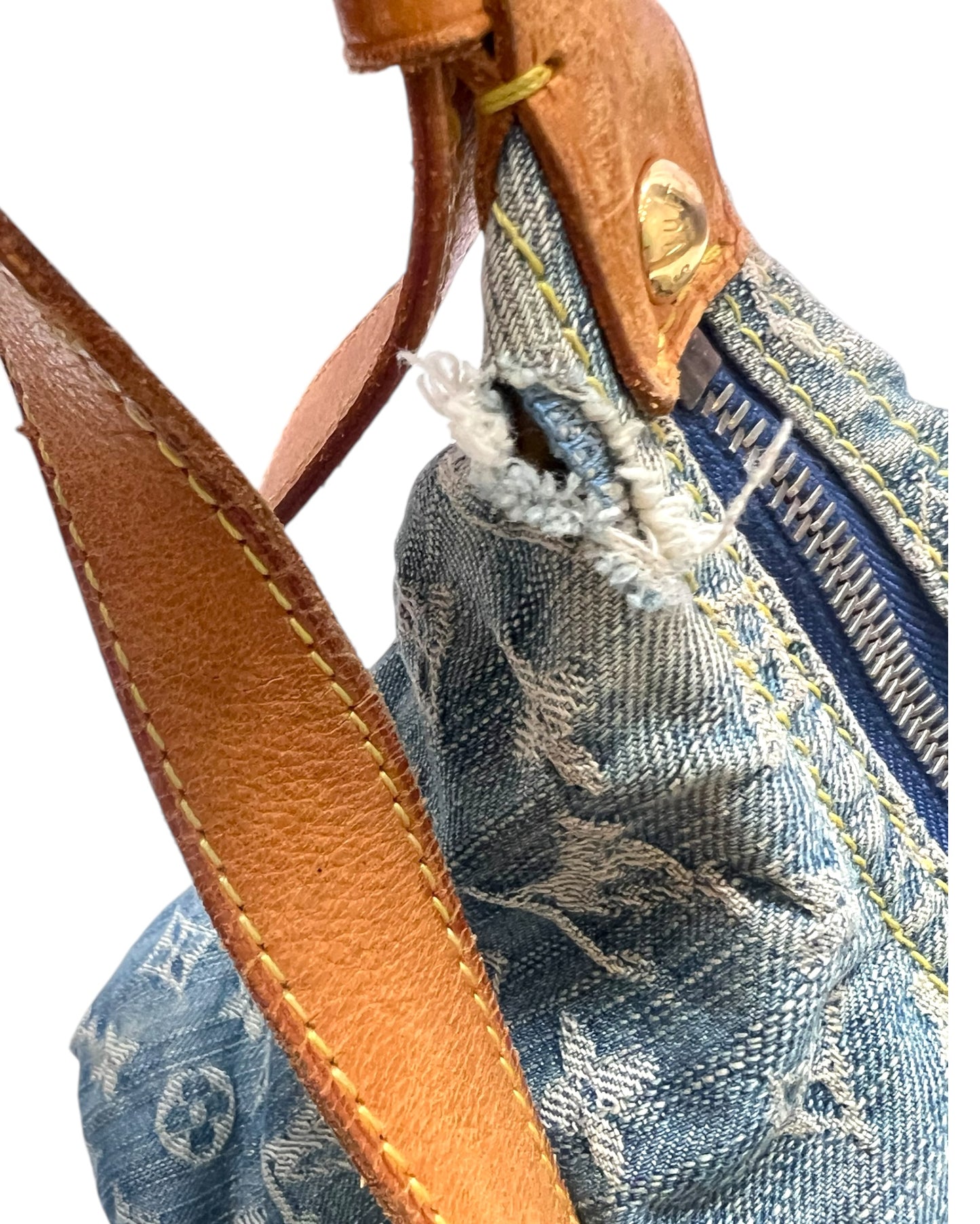Vintage 2006 Louis Vuitton Blue Denim Monogram Slouchy PM Bag by Marc Jacobs