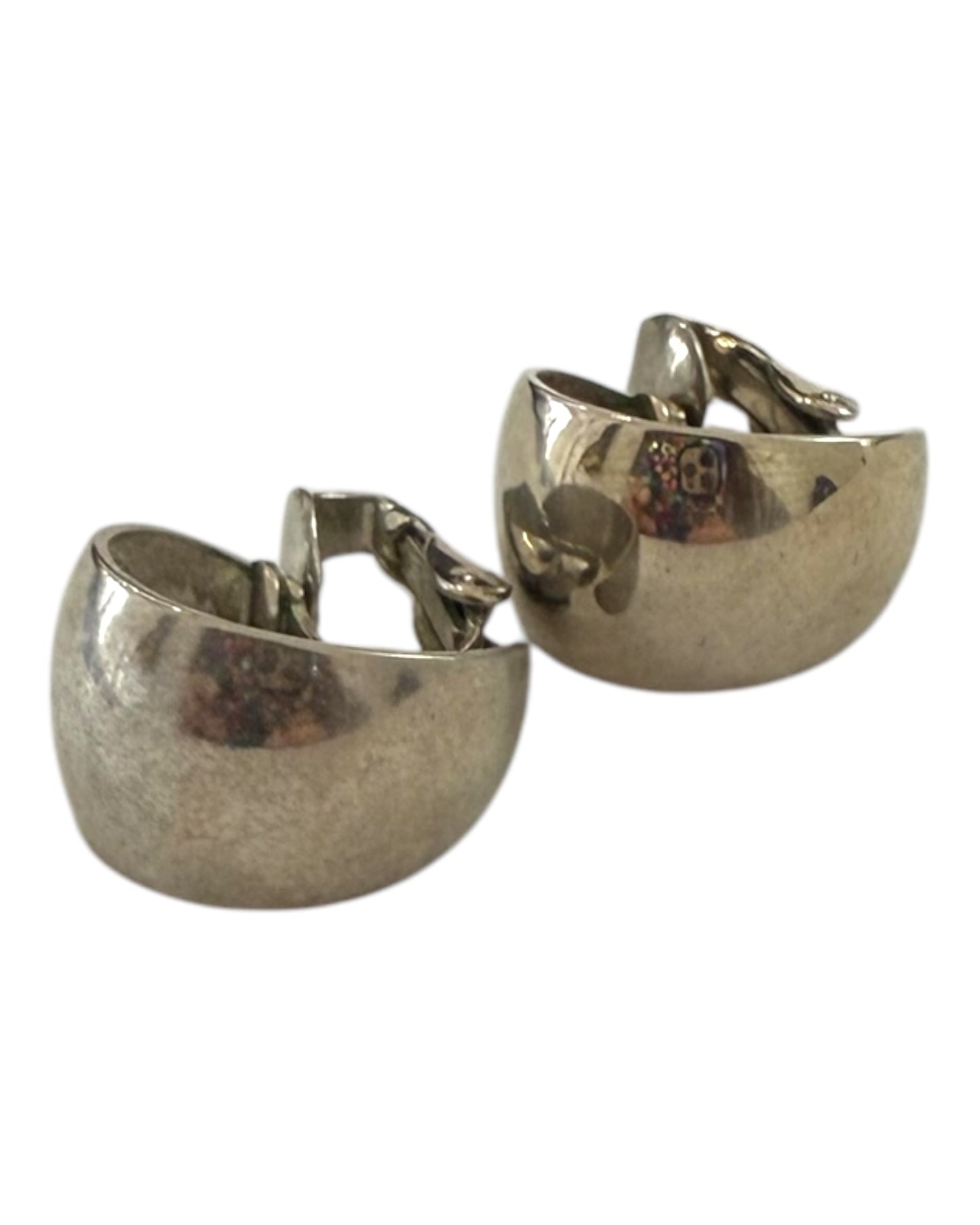 Vintage Silver Clip-On Wide Mini Hoop Earrings