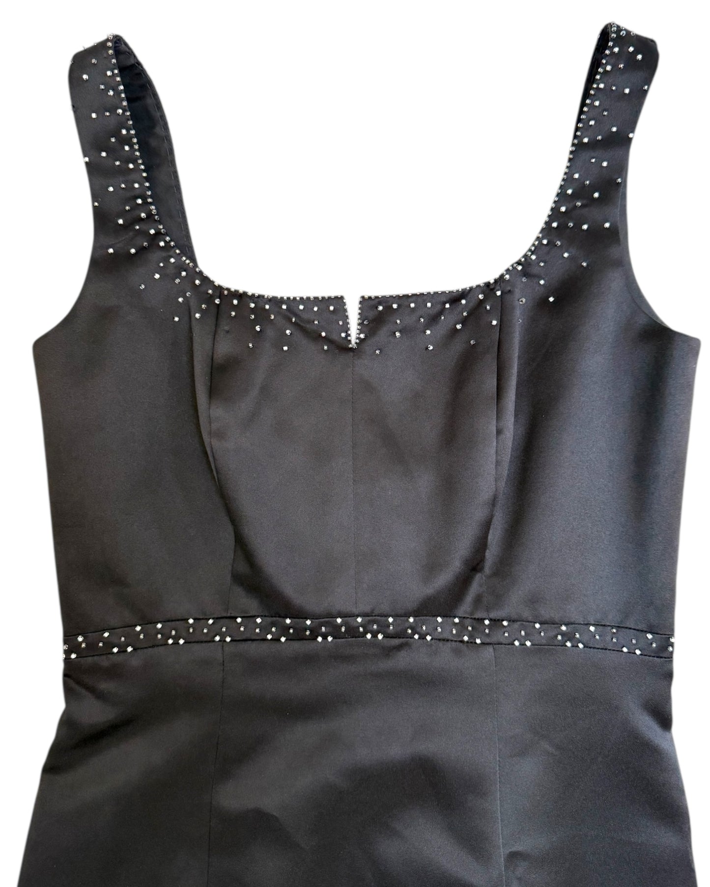 Vintage Y2K Black Beaded Satin Mini Dress