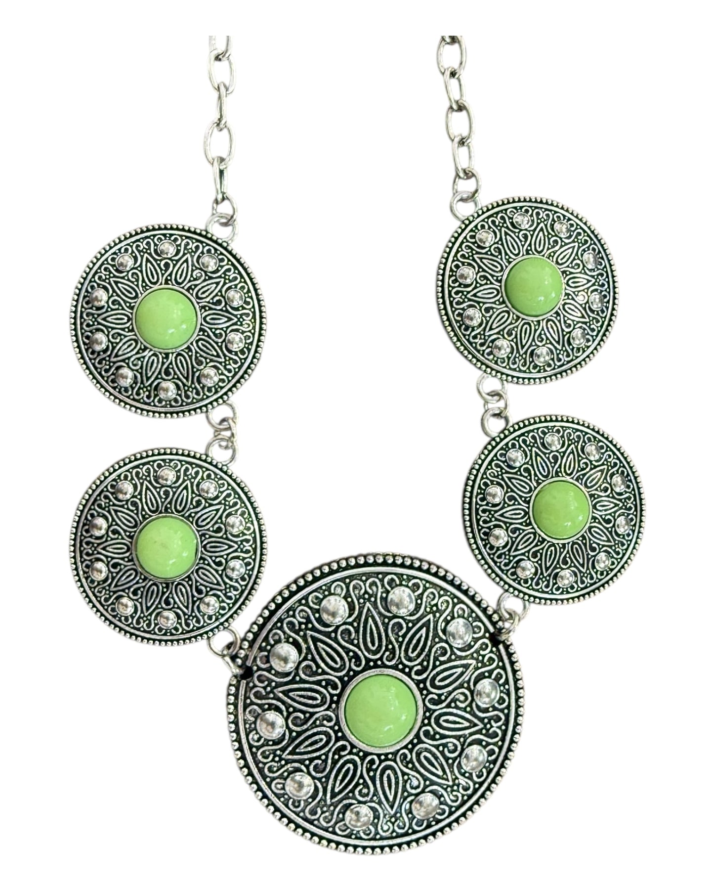 Vintage Y2K Lime Green and Silver Medallion Necklace