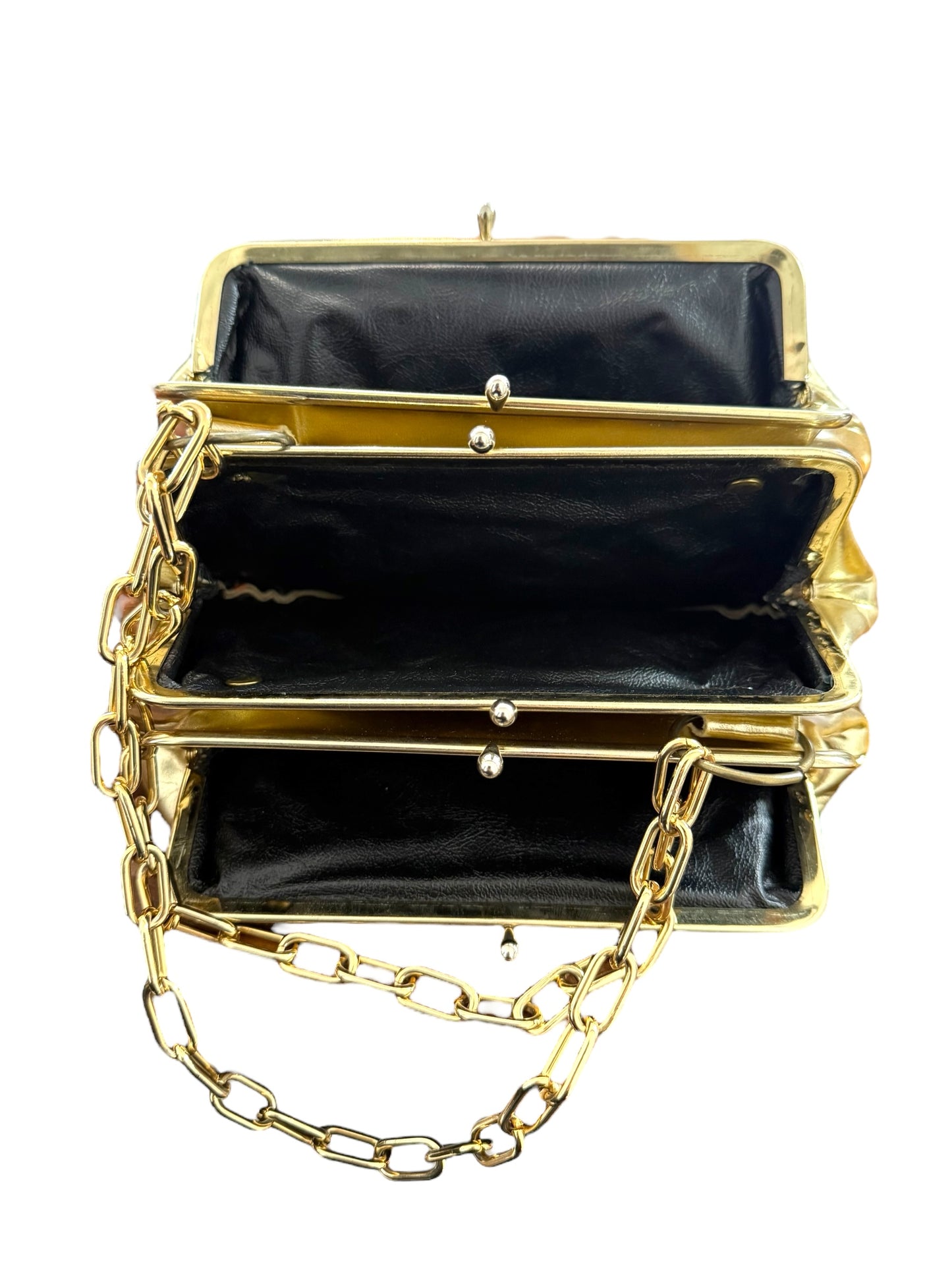 Vintage 1980s Gold Tri-Layer Clasp Bag
