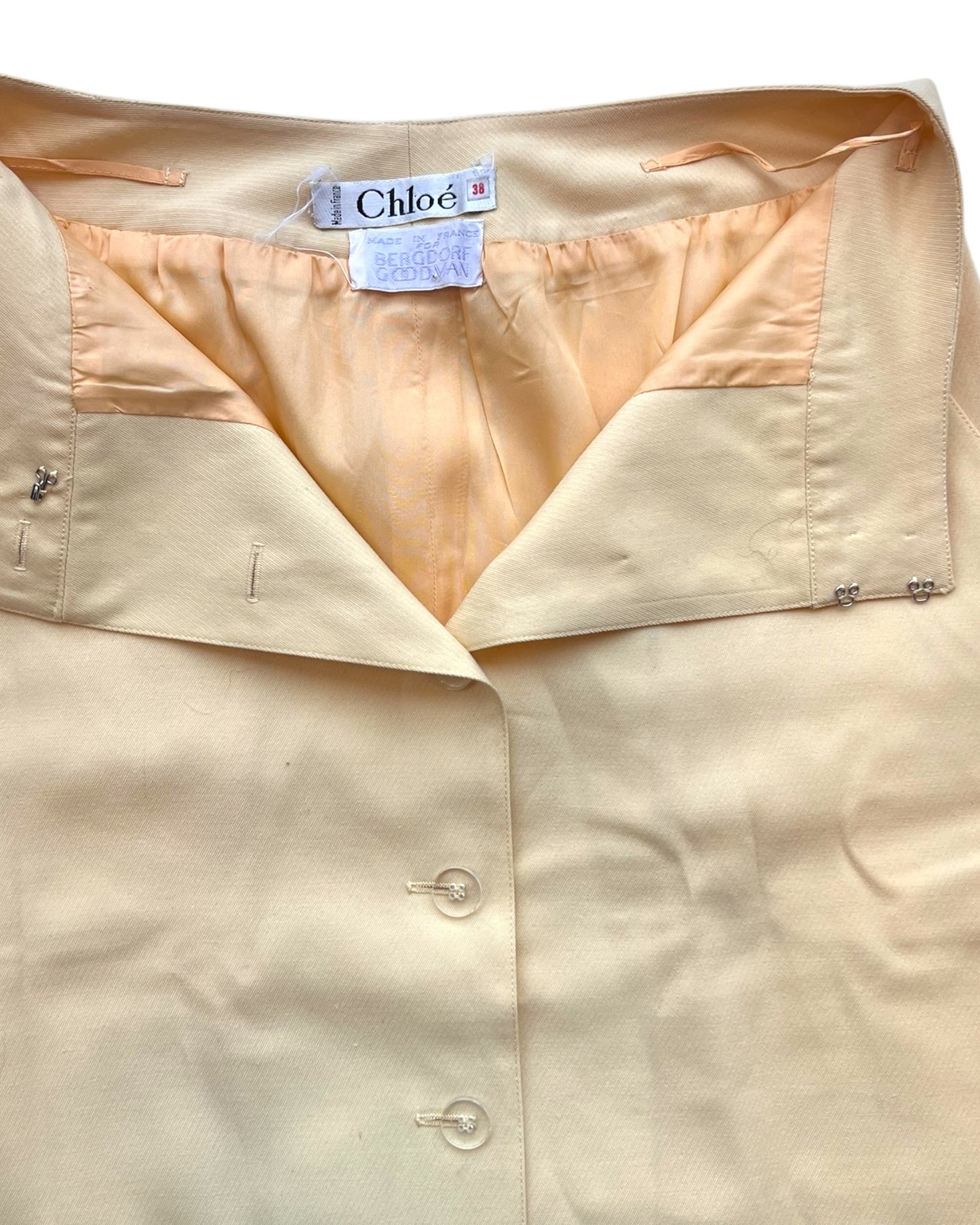Vintage 1980s Chloé Knee-Length Yellow Button-Up Skirt