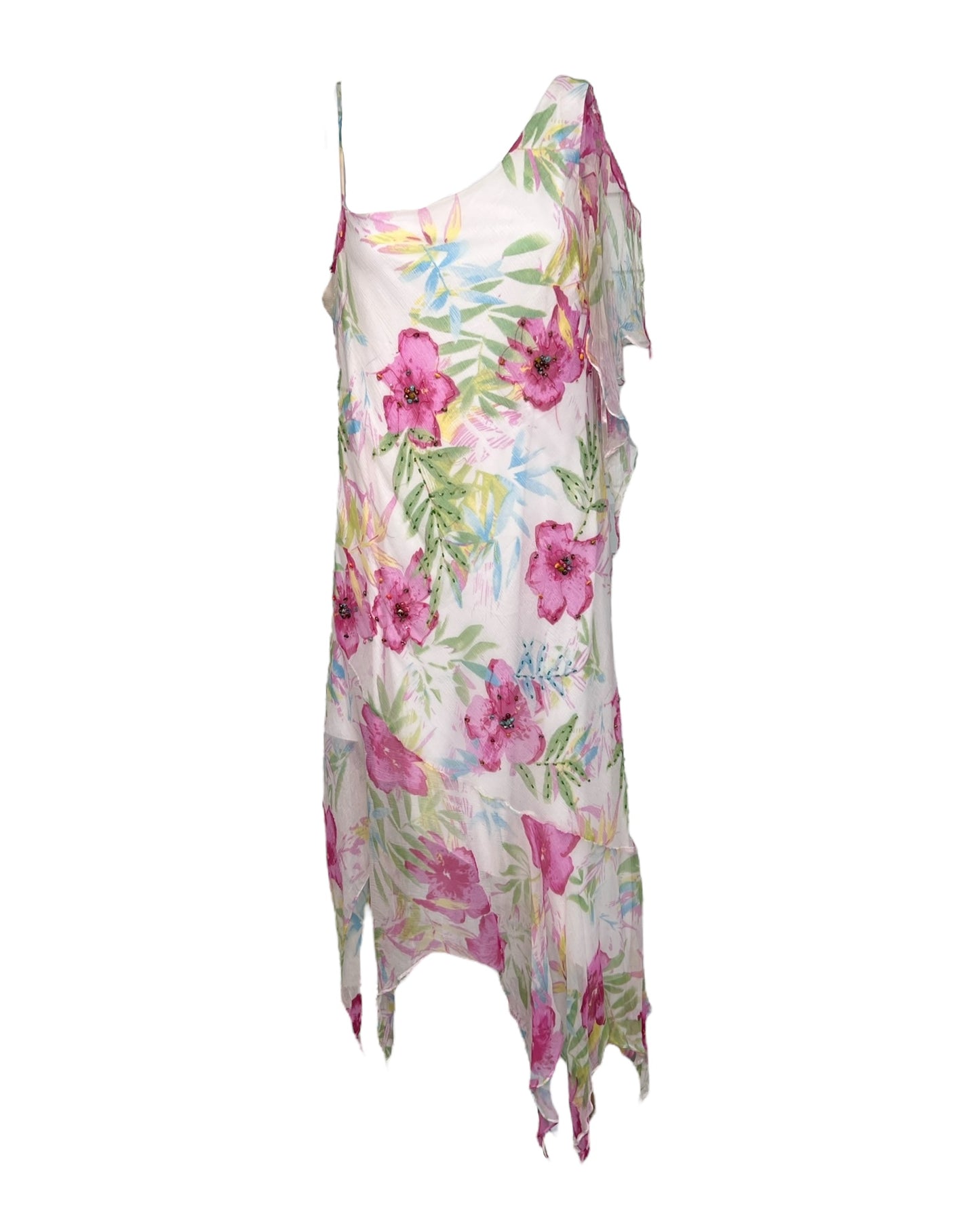 Vintage Asymmetrical Floral Silk Dress