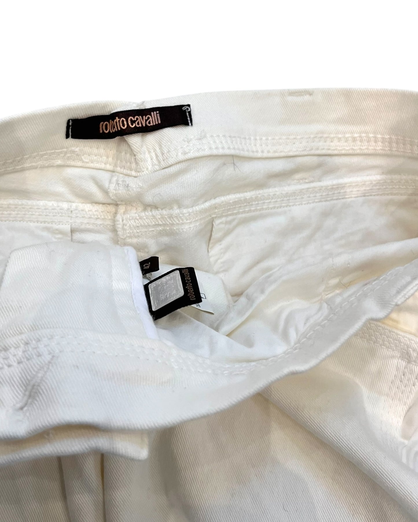 Vintage 2008 Roberto Cavalli White Bootcut Jeans with Gold Logo