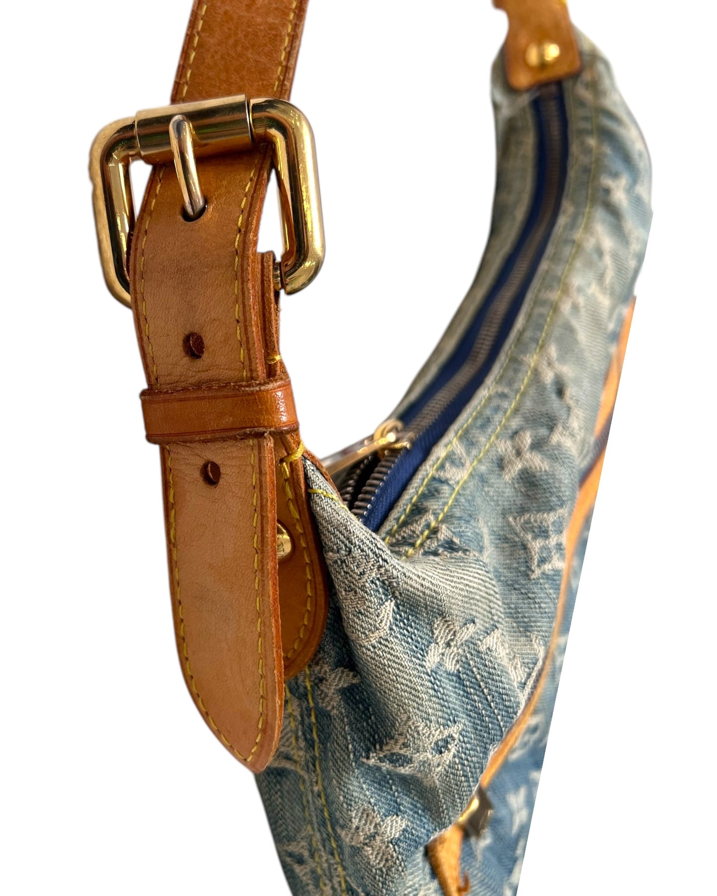 Vintage 2006 Louis Vuitton Blue Denim Monogram Slouchy PM Bag by Marc Jacobs