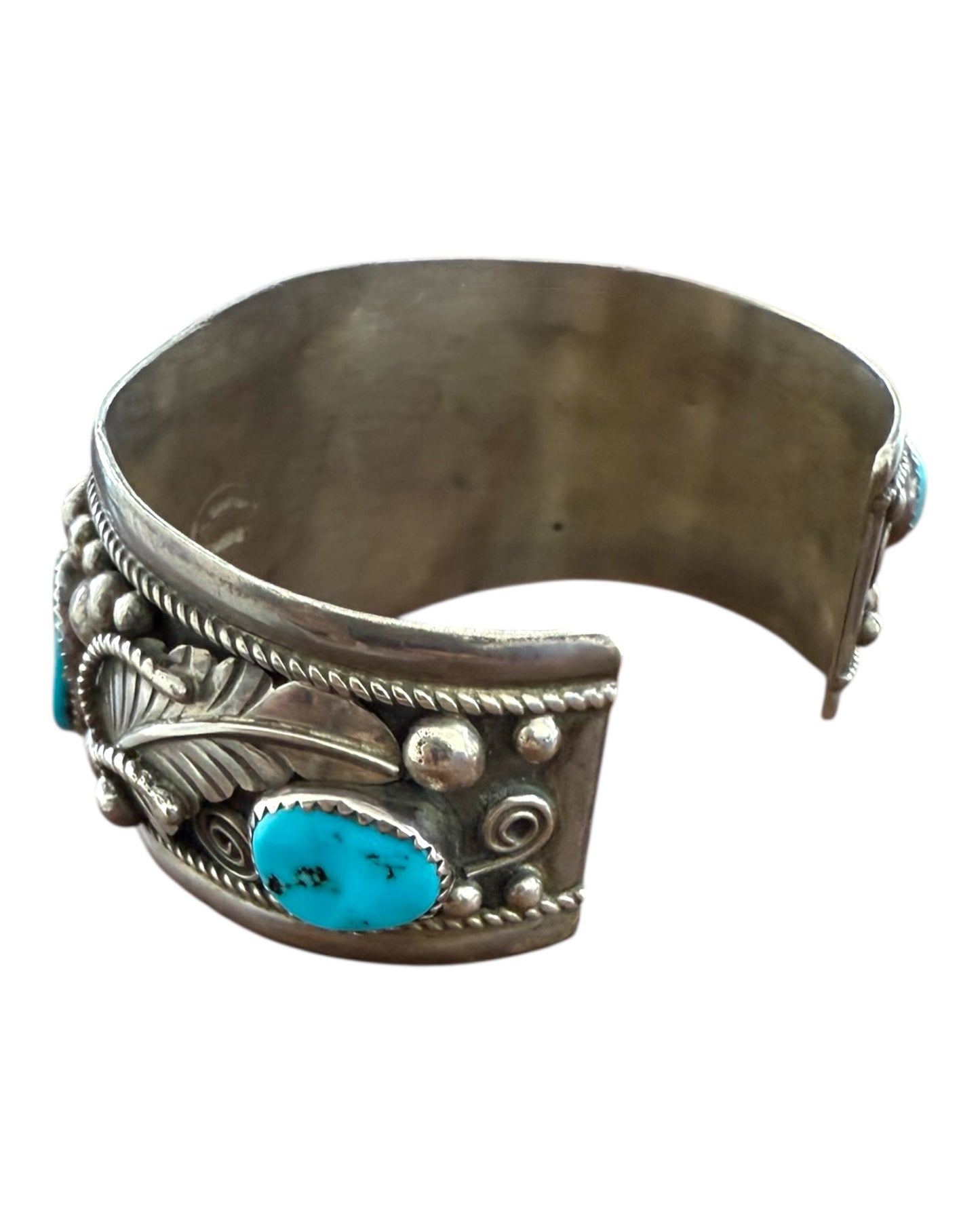 Vintage H. Spencer Sterling Silver and Genuine Turquoise Cuff Bracelet