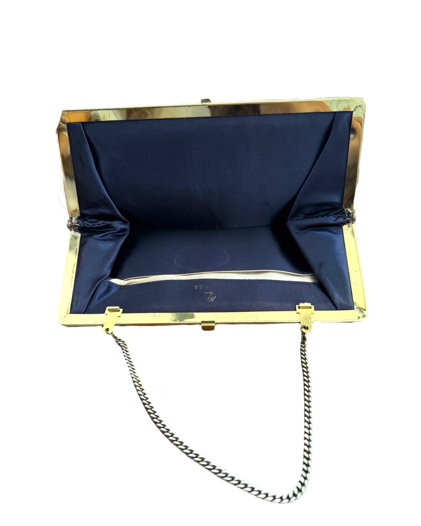 Vintage White and Gold Clasp Bag