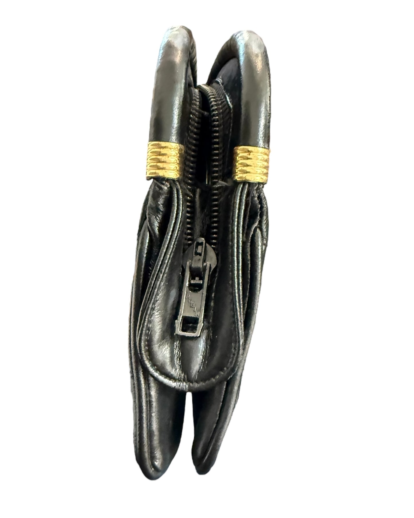 Vintage Black Leather Clutch with Mirror Attachment