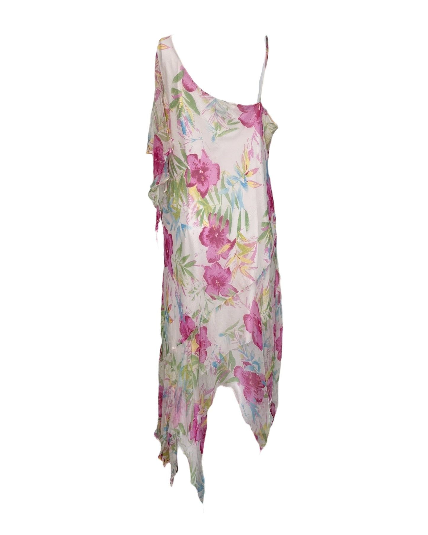 Vintage Asymmetrical Floral Silk Dress