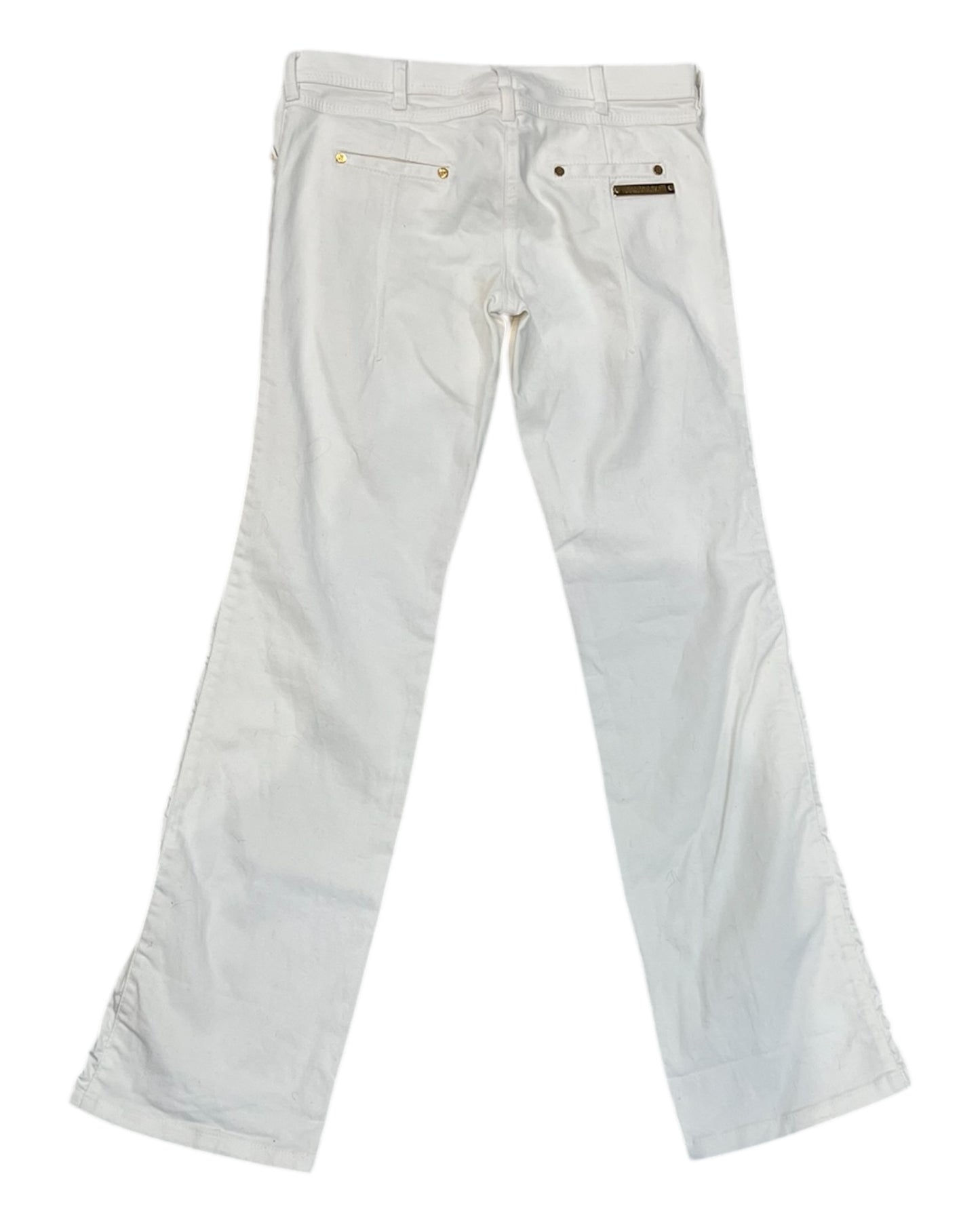 Vintage 2008 Roberto Cavalli White Bootcut Jeans with Gold Logo