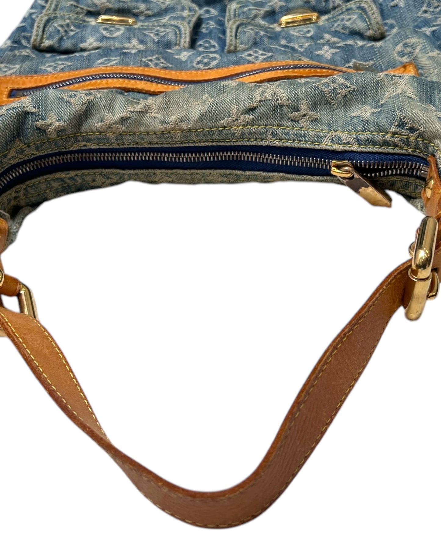Vintage 2006 Louis Vuitton Blue Denim Monogram Slouchy PM Bag by Marc Jacobs