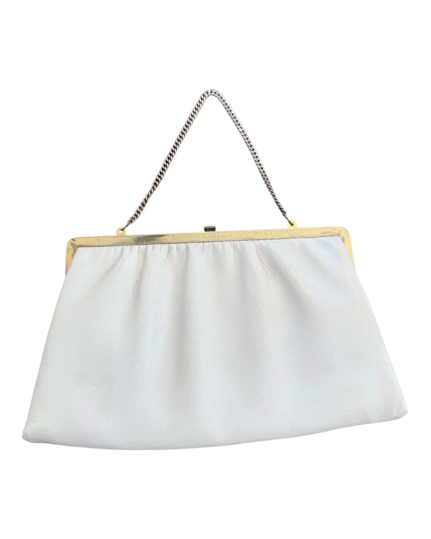 Vintage White and Gold Clasp Bag