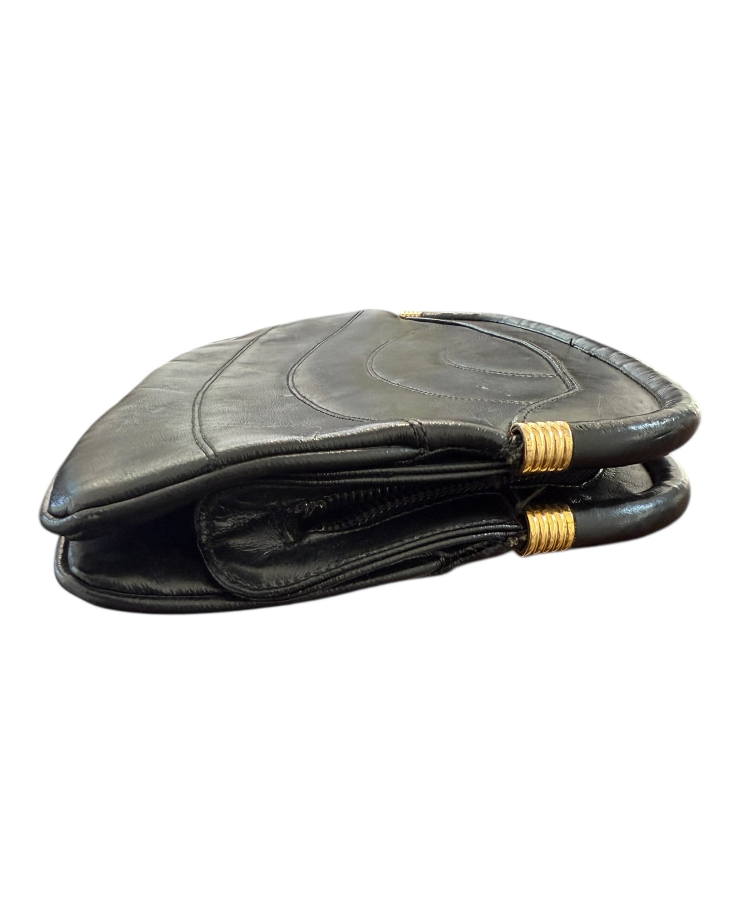 Vintage Black Leather Clutch with Mirror Attachment