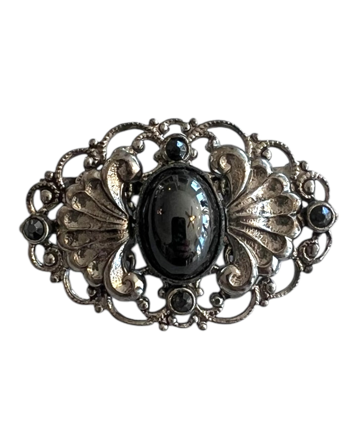 Vintage Silver and Black Brooch