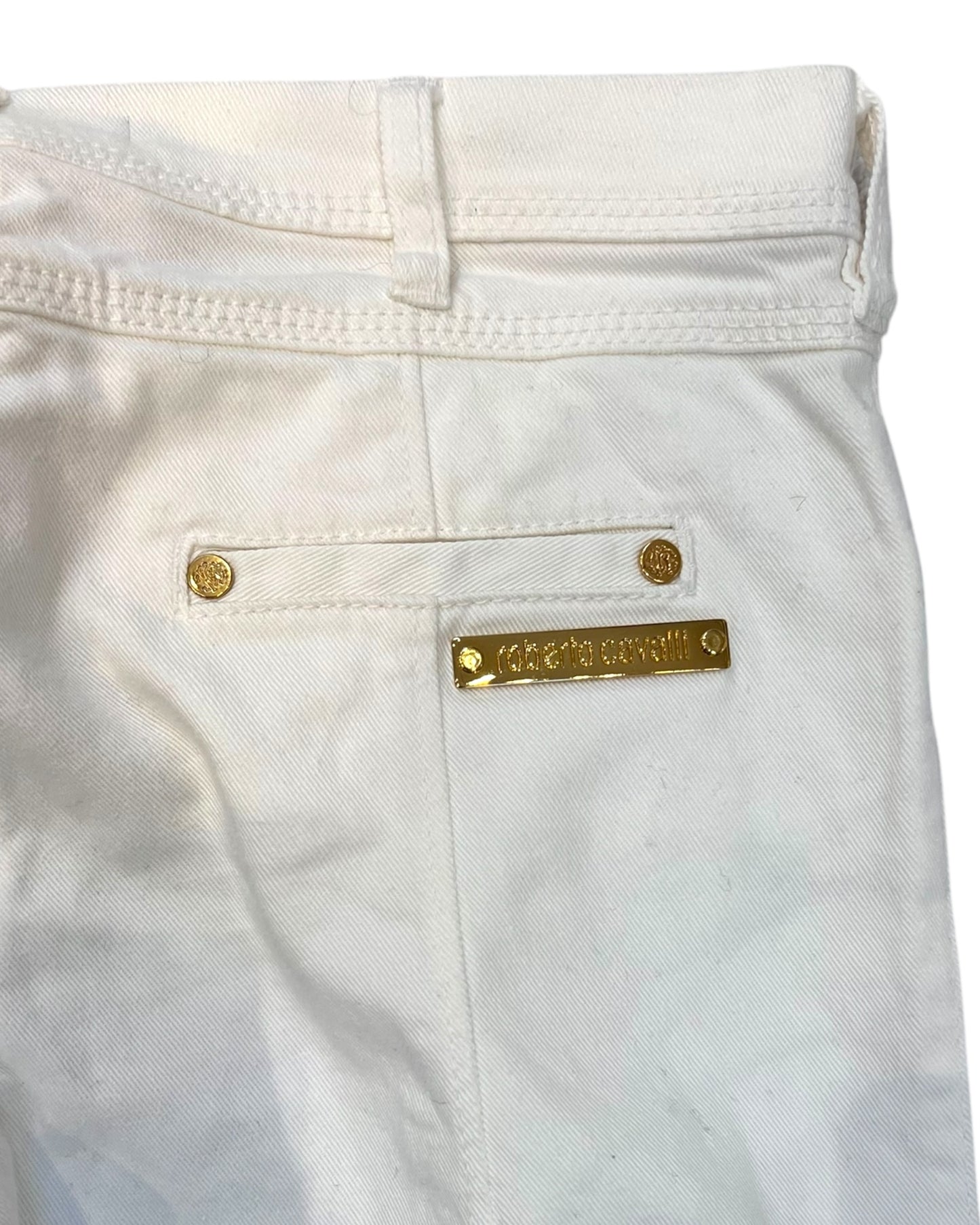 Vintage 2008 Roberto Cavalli White Bootcut Jeans with Gold Logo