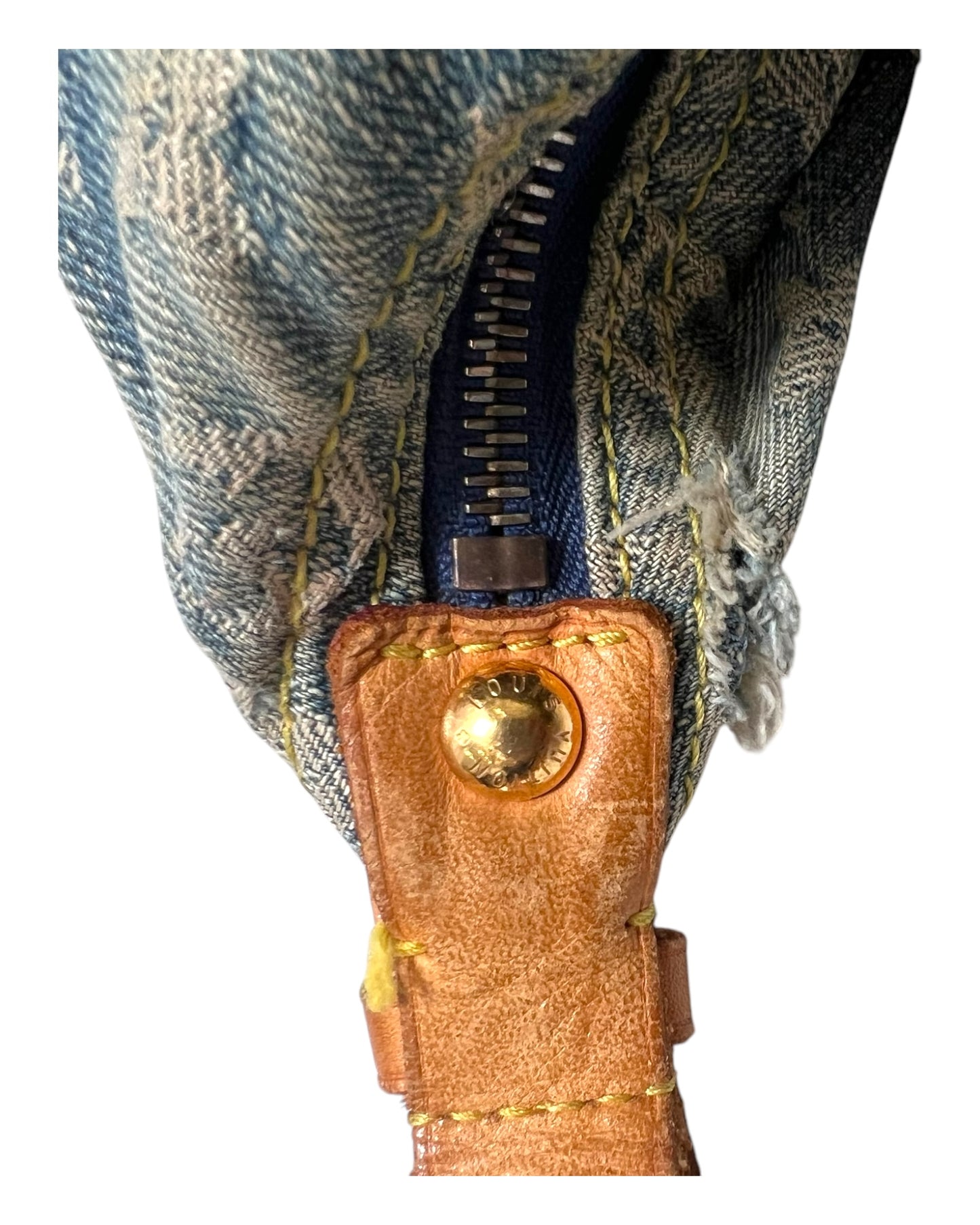 Vintage 2006 Louis Vuitton Blue Denim Monogram Slouchy PM Bag by Marc Jacobs
