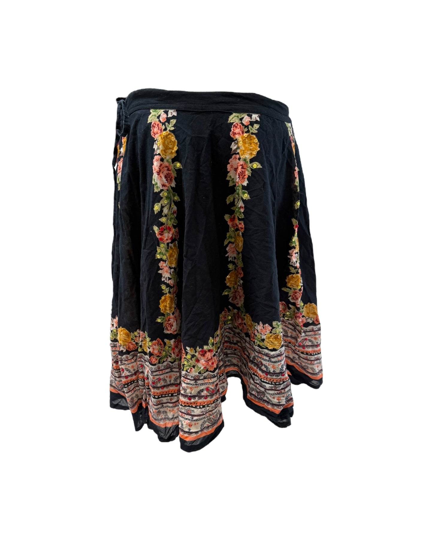 Vintage Black Floral Sequin Skirt