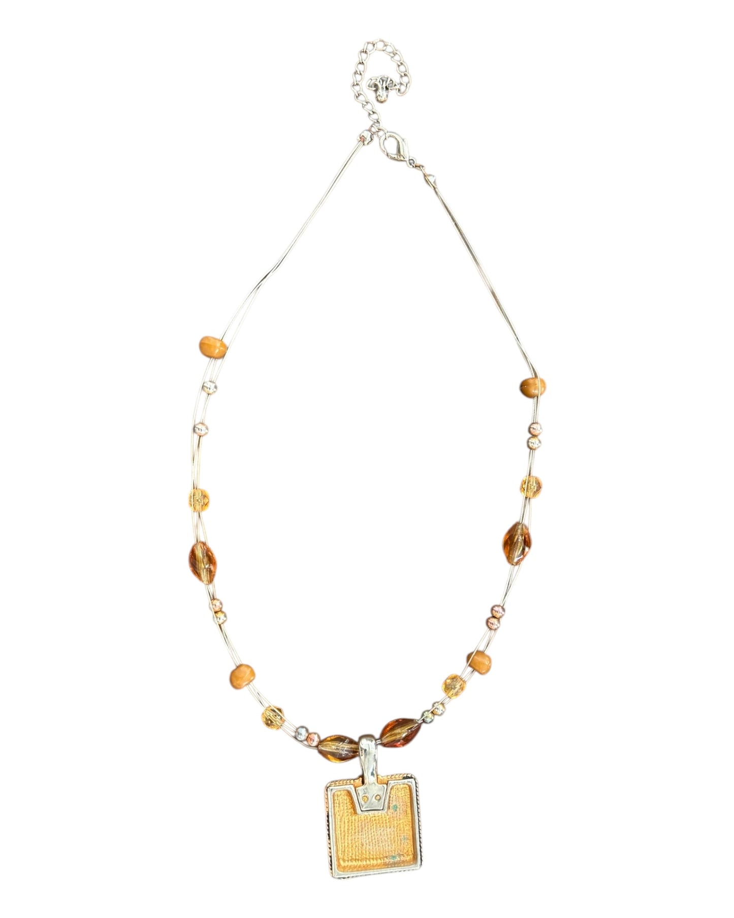 Vintage Brown Beaded Wire Pendant Necklace
