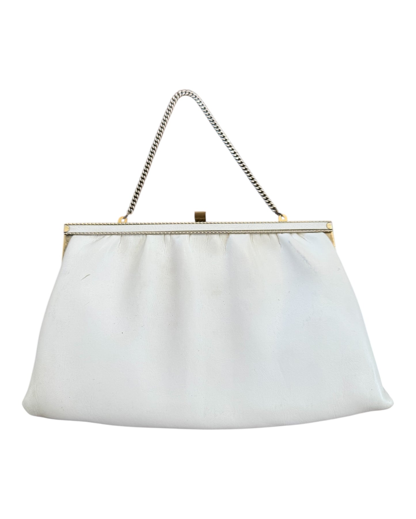 Vintage White and Gold Clasp Bag