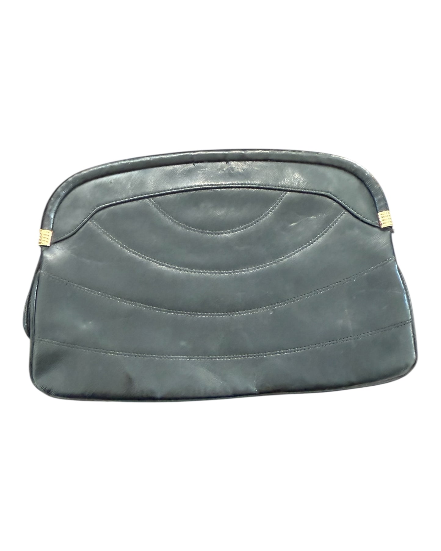 Vintage Black Leather Clutch with Mirror Attachment