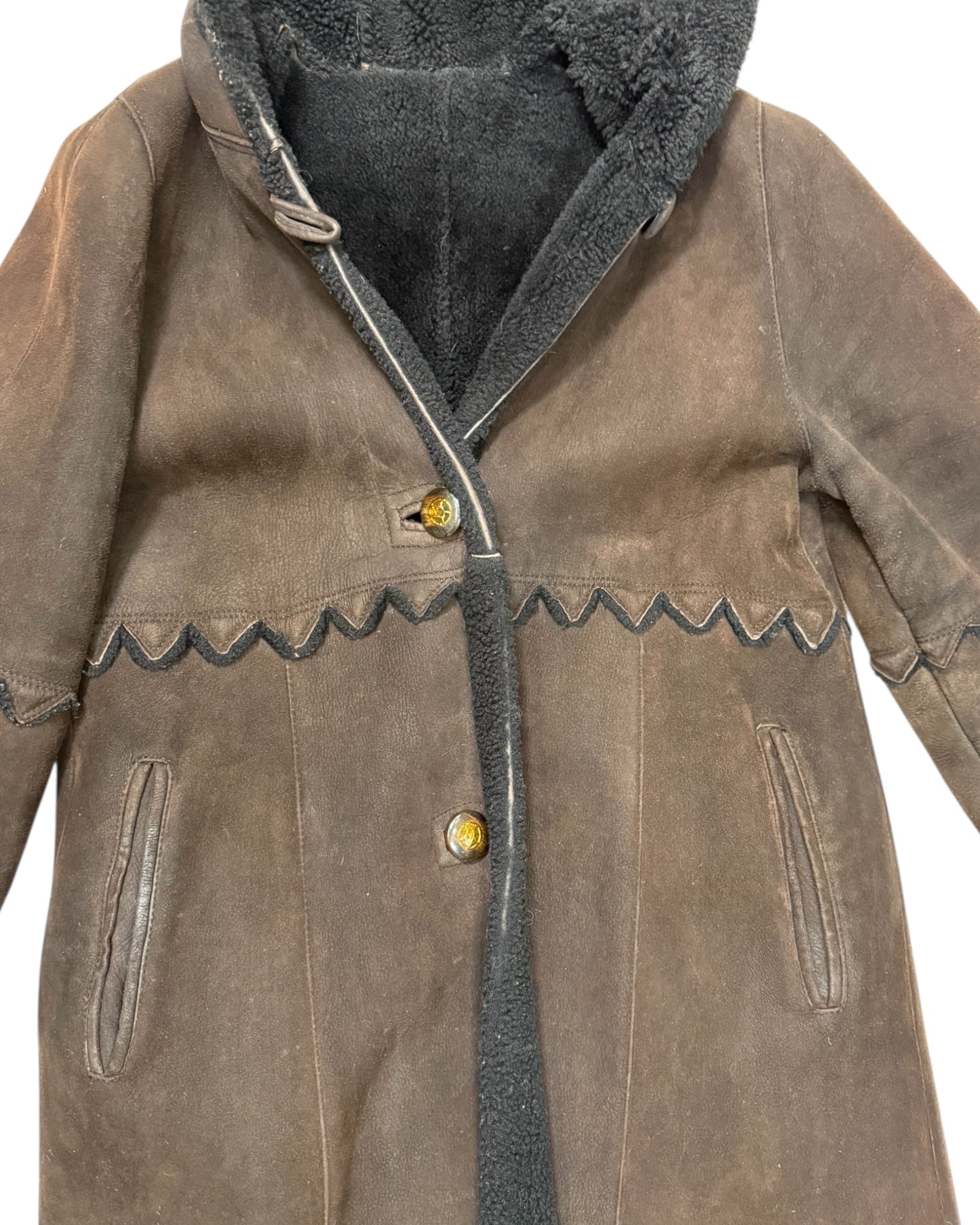 Vintage Chocolate Brown Shearling Coat