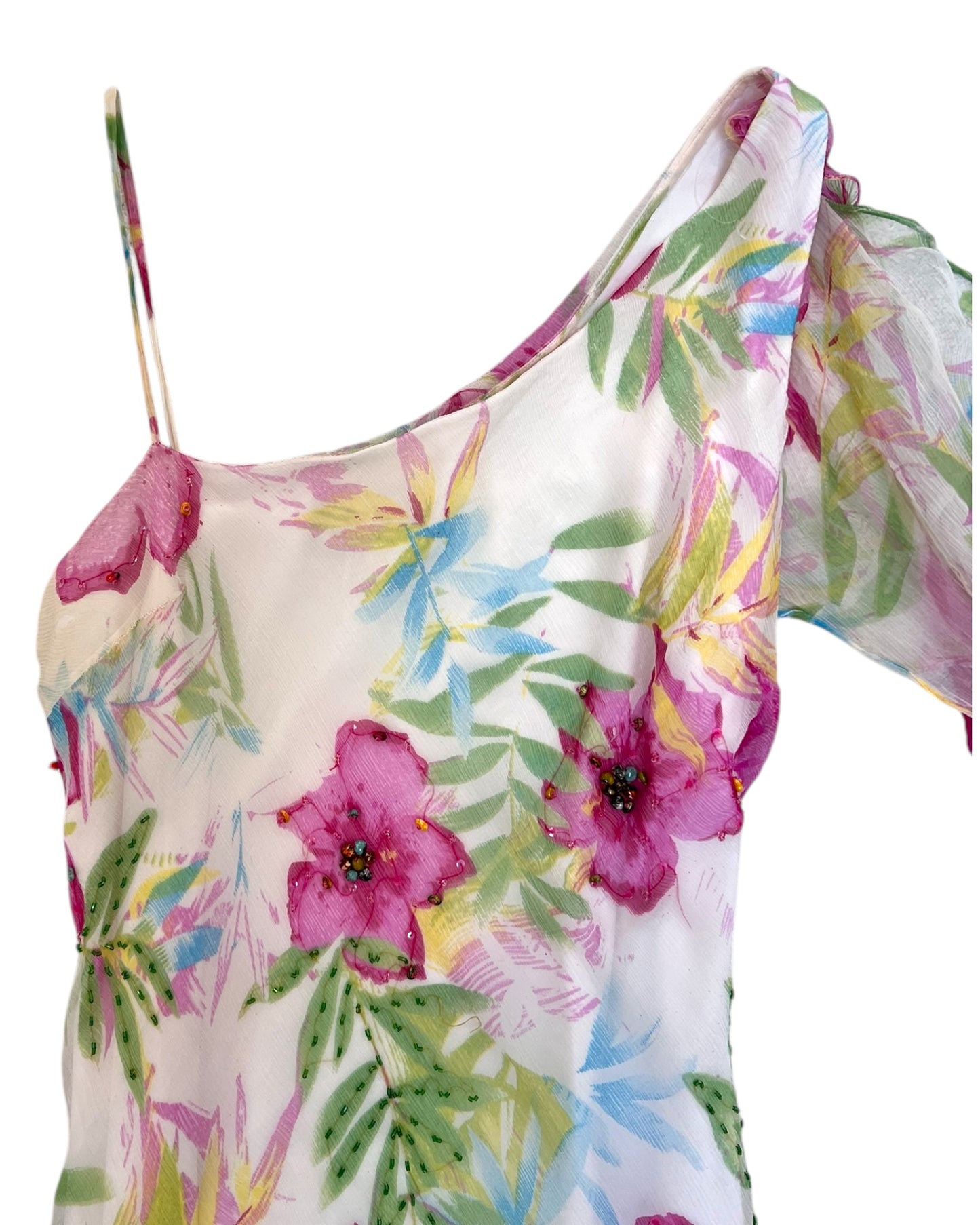 Vintage Asymmetrical Floral Silk Dress