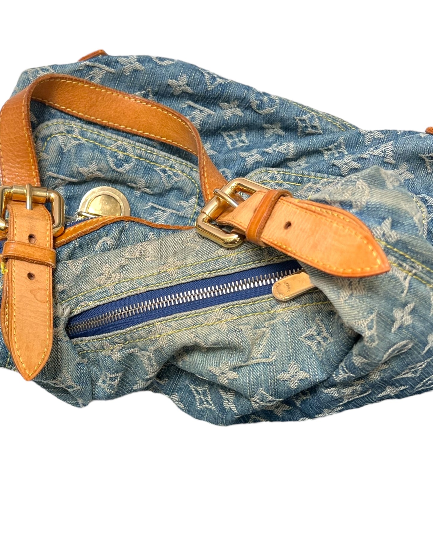 Vintage 2006 Louis Vuitton Blue Denim Monogram Slouchy PM Bag by Marc Jacobs