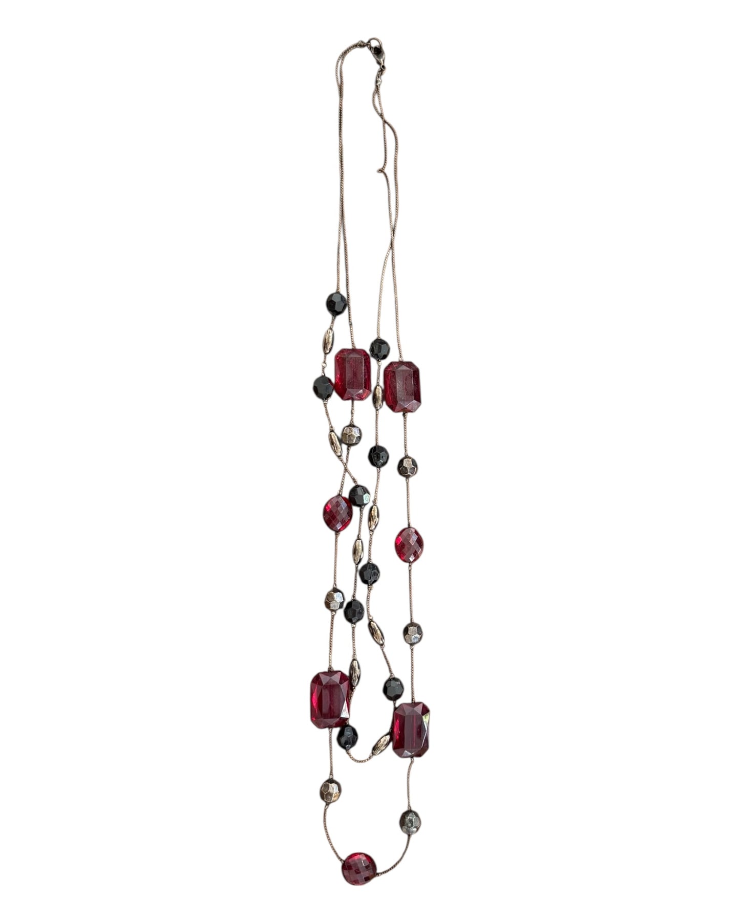 Vintage Pink and Black Long Layered Necklace
